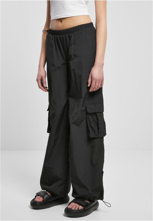 Ladies Wide Crinkle Nylon Cargo Pants