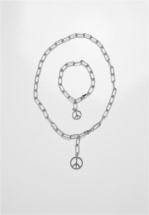 Y Chain Peace Pendant Necklace And Bracelet
