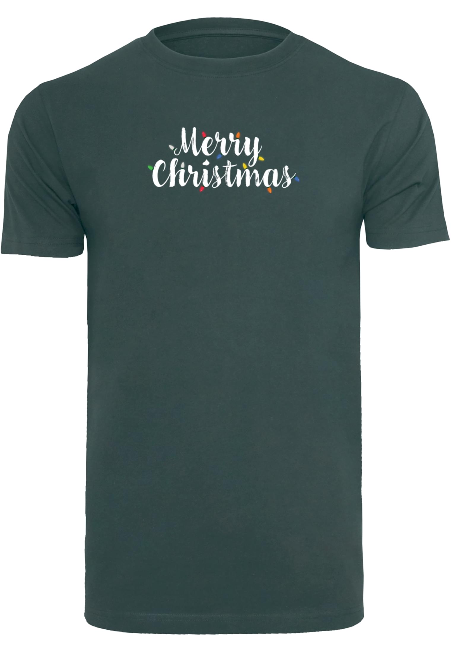 Merchcode Maglietta Merry Christmas Lights Round Neck bottlegreen