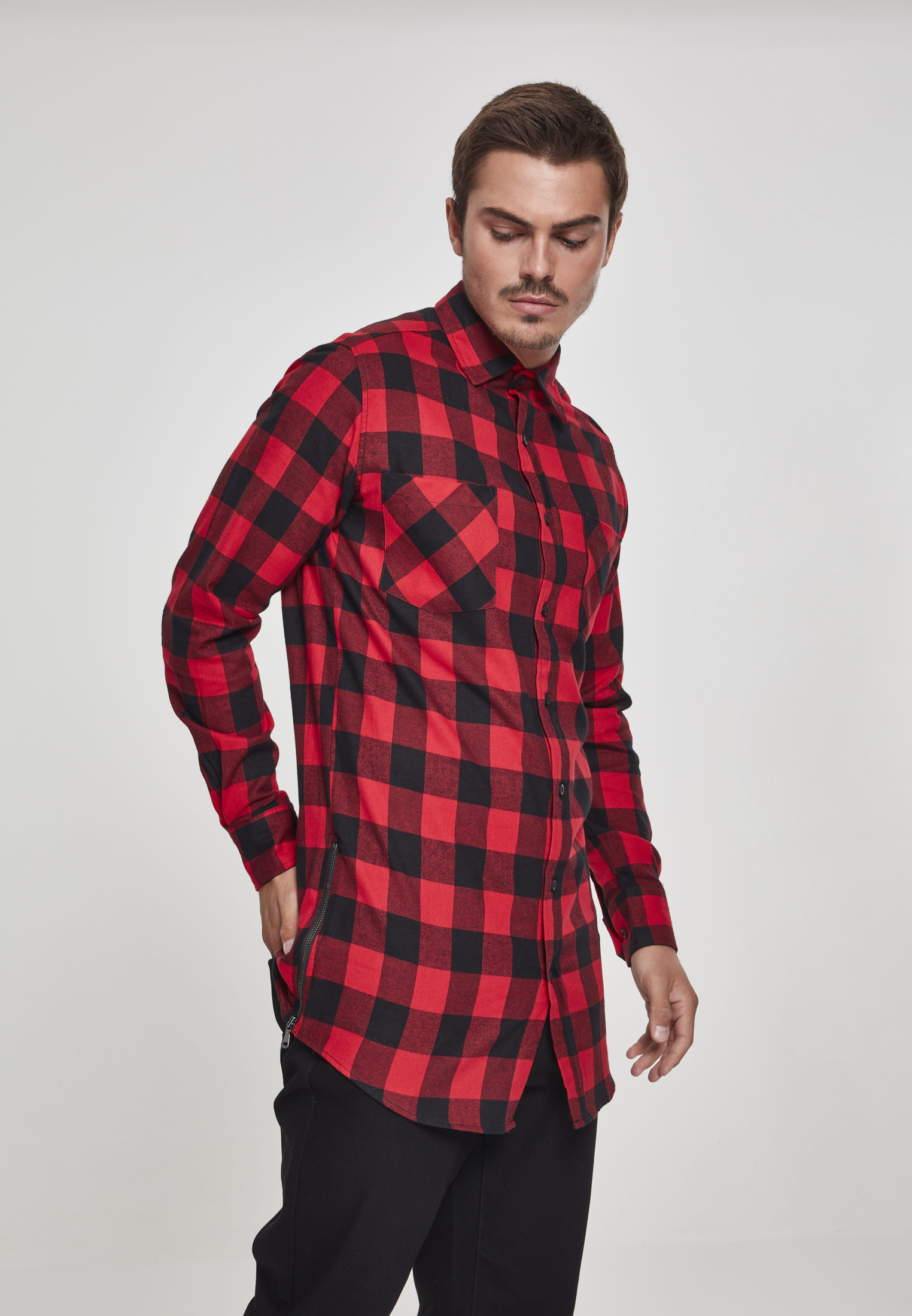 Flanell Side-Zip Shirt-TB1001 Checked Long