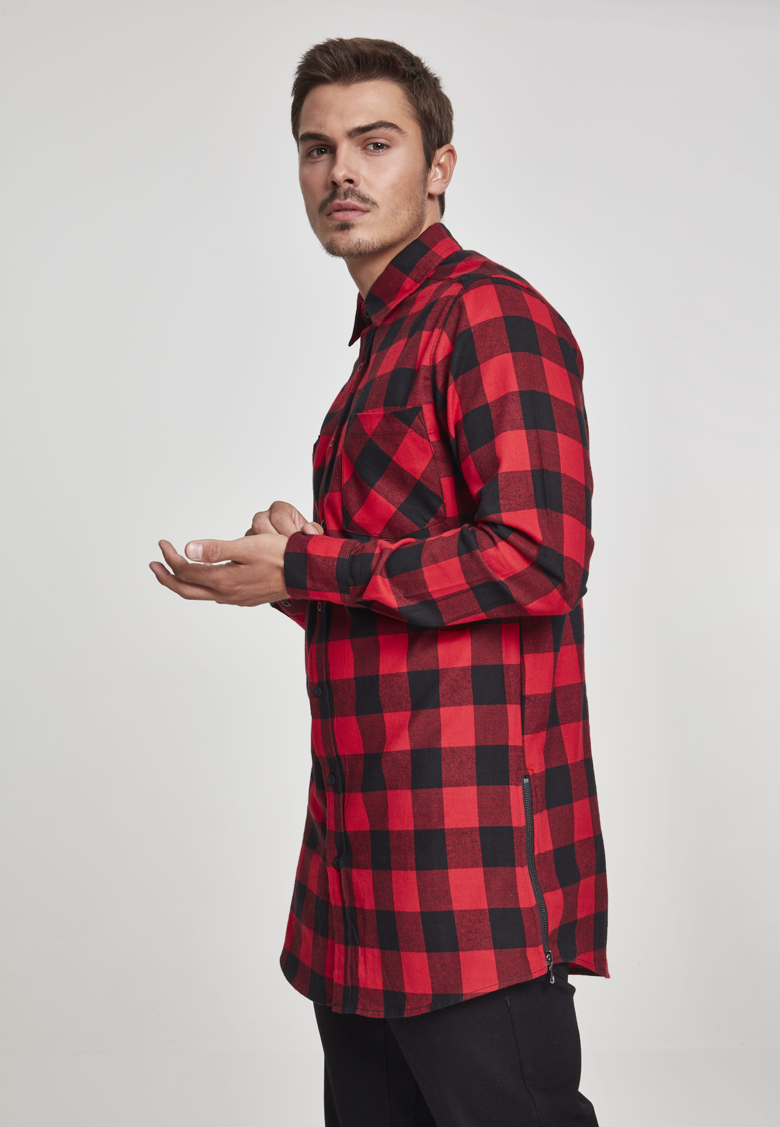 Flanell Shirt-TB1001 Checked Side-Zip Long