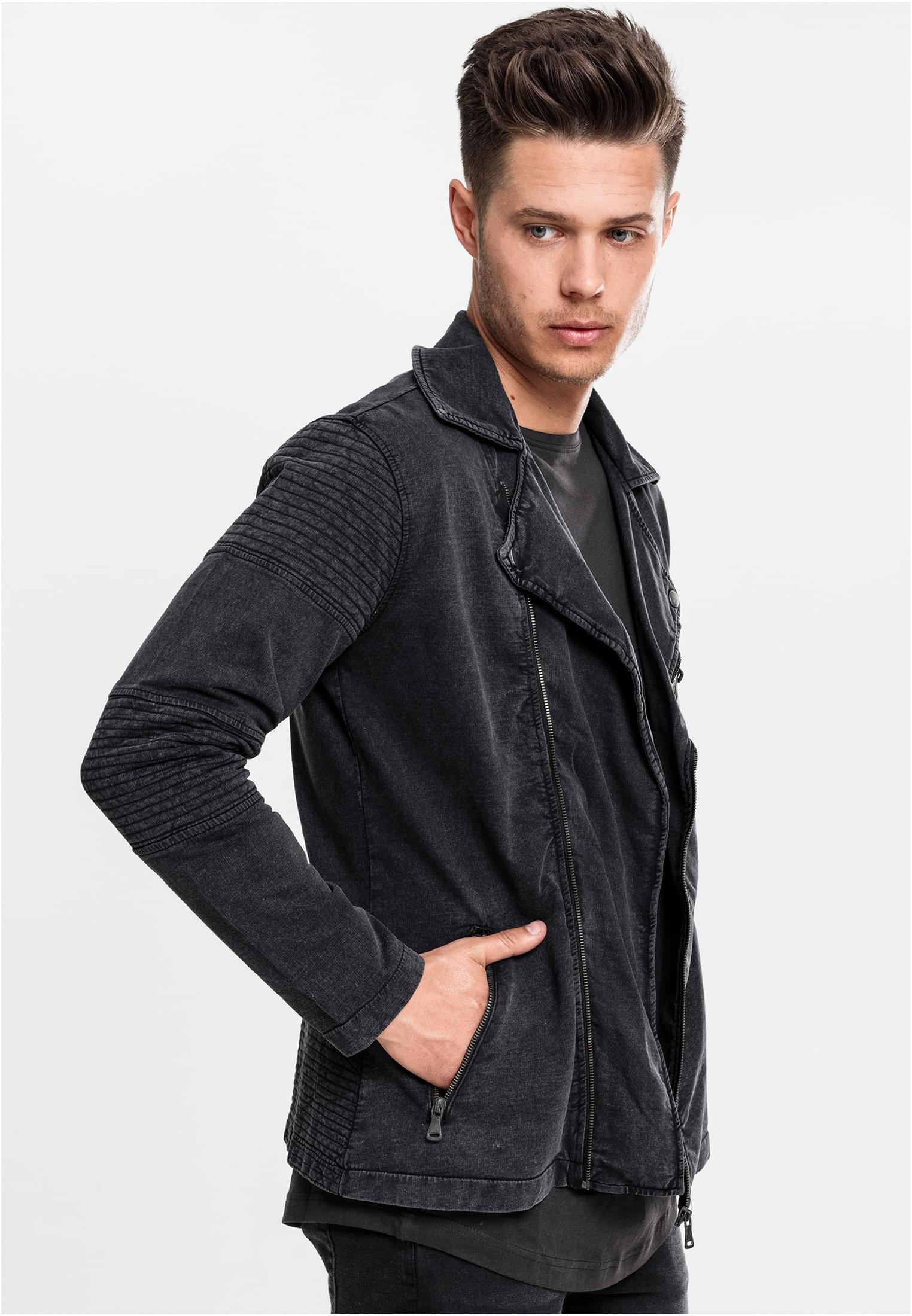 Acid Wash Terry Biker Jacket-TB1255