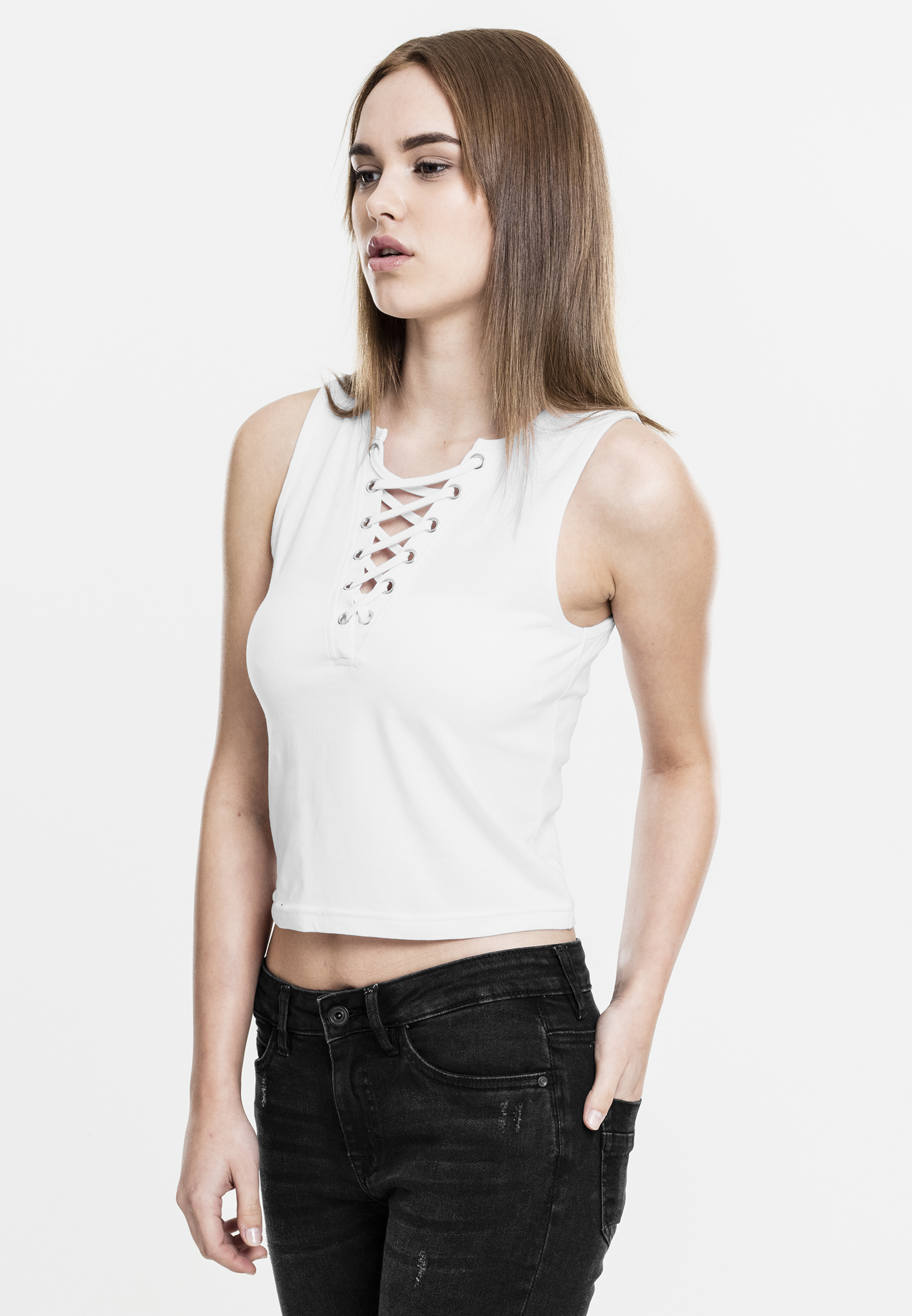 Ladies Lace Up Cropped Top-TB1631