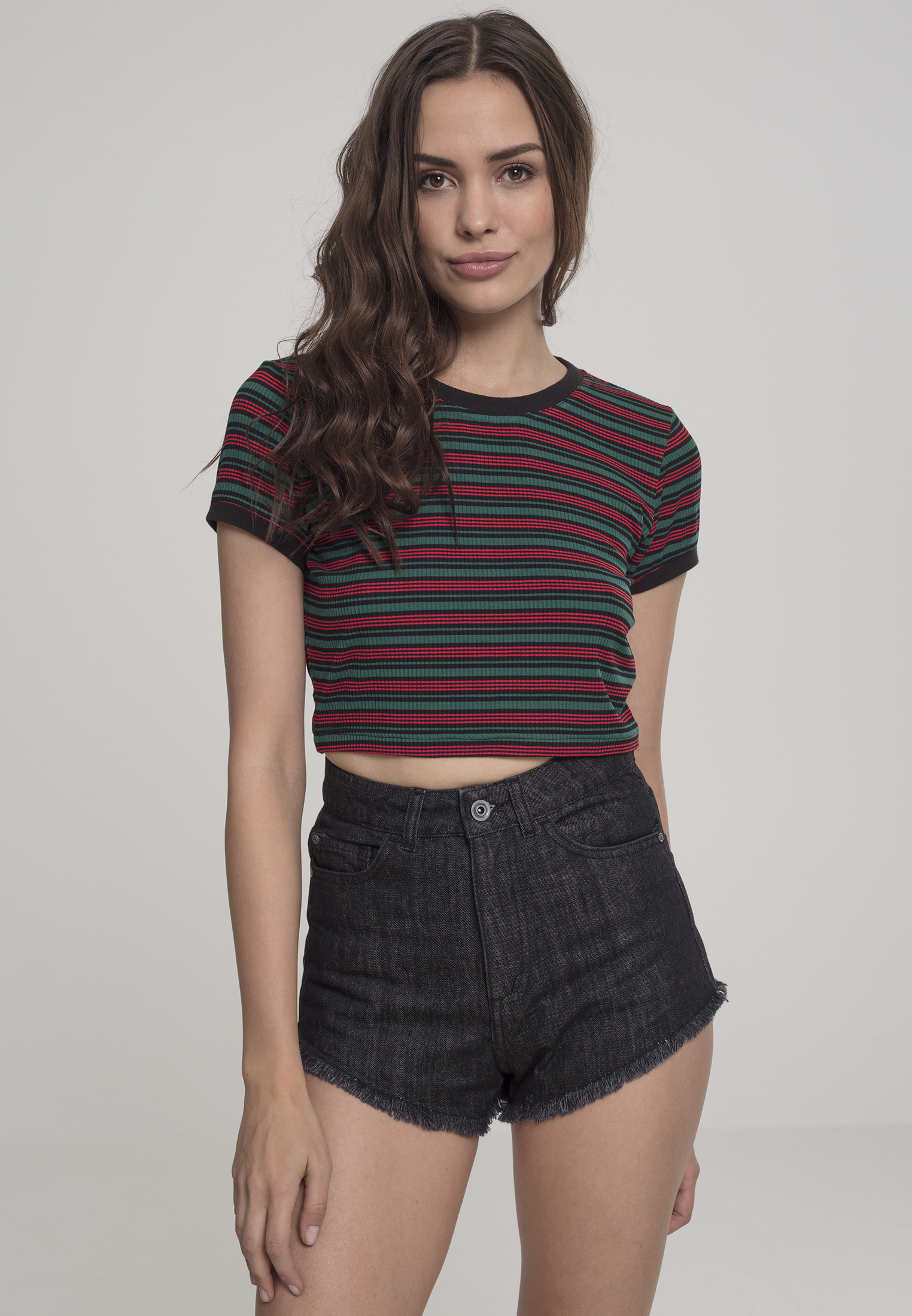 Urban Classics Women T-Shirt Rib Stripe Cropped 