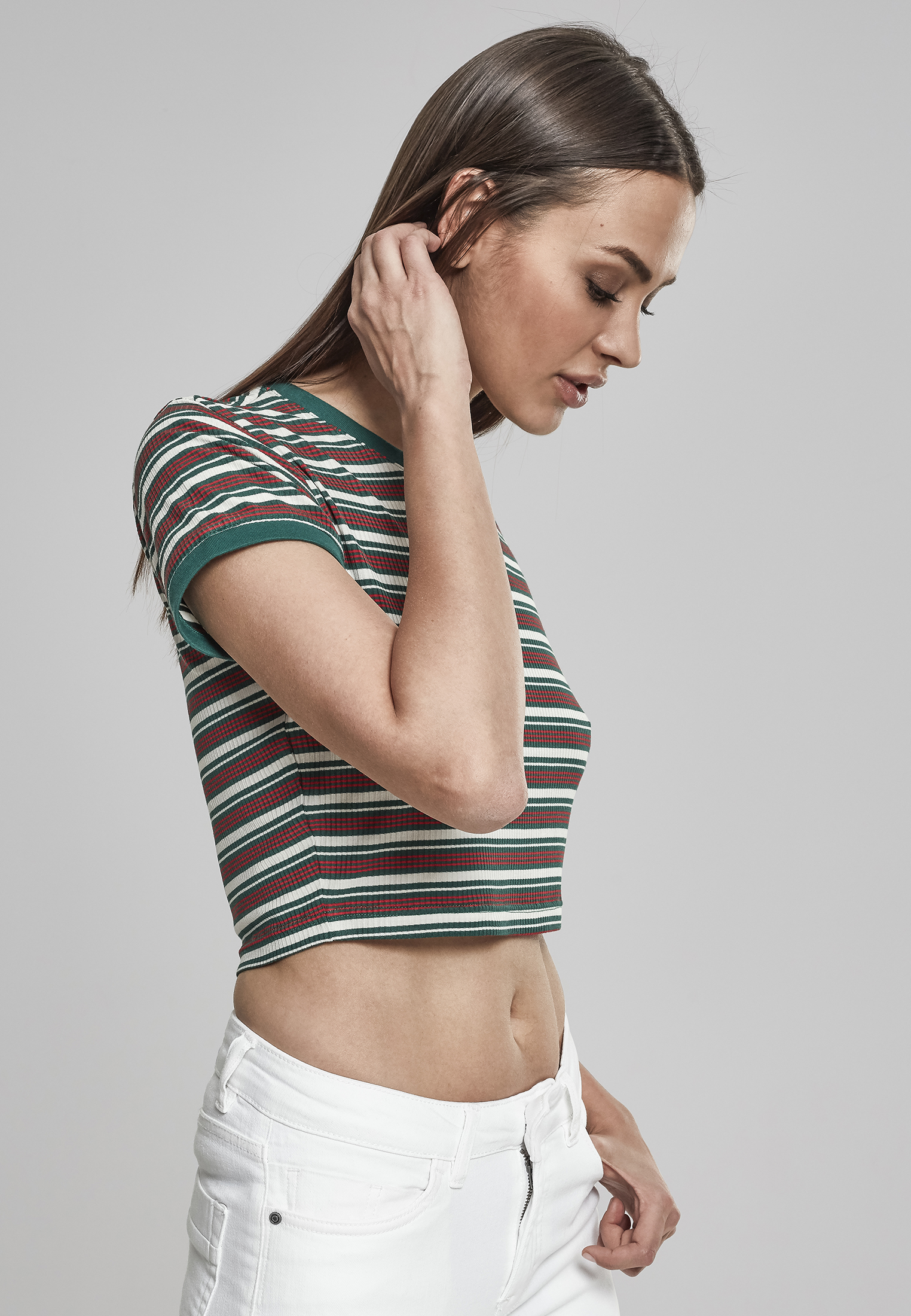 Urban Classics Women T-Shirt Rib Stripe Cropped 