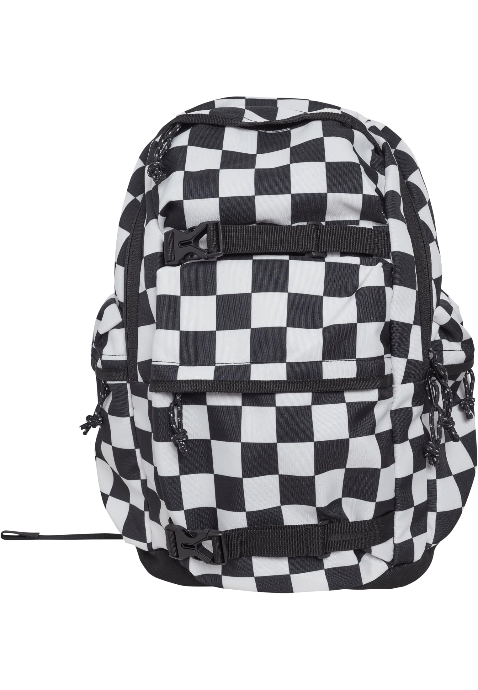 white checkered backpack