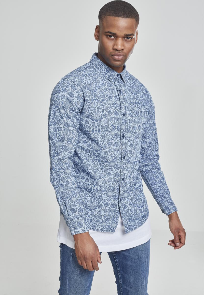 Printed Flower Denim Shirt-TB2199