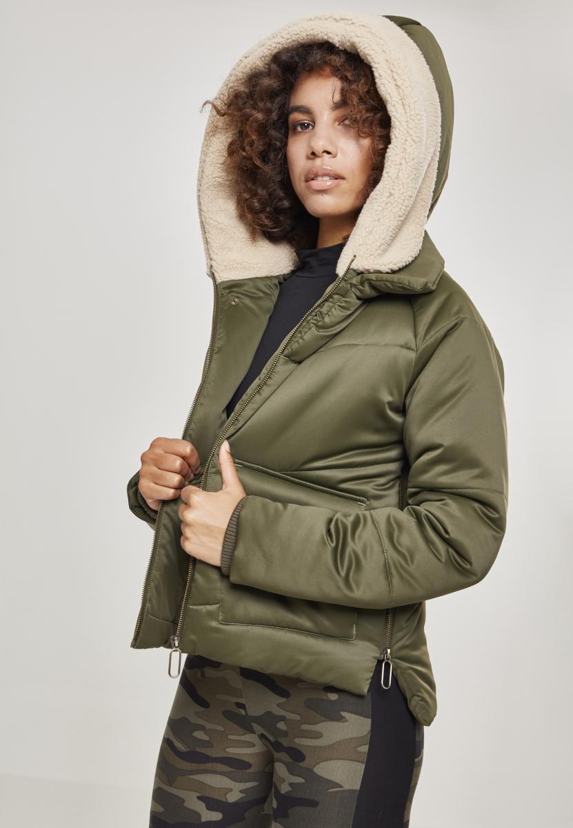Urban Classics Giacca Sherpa Hooded darkolive/darksand