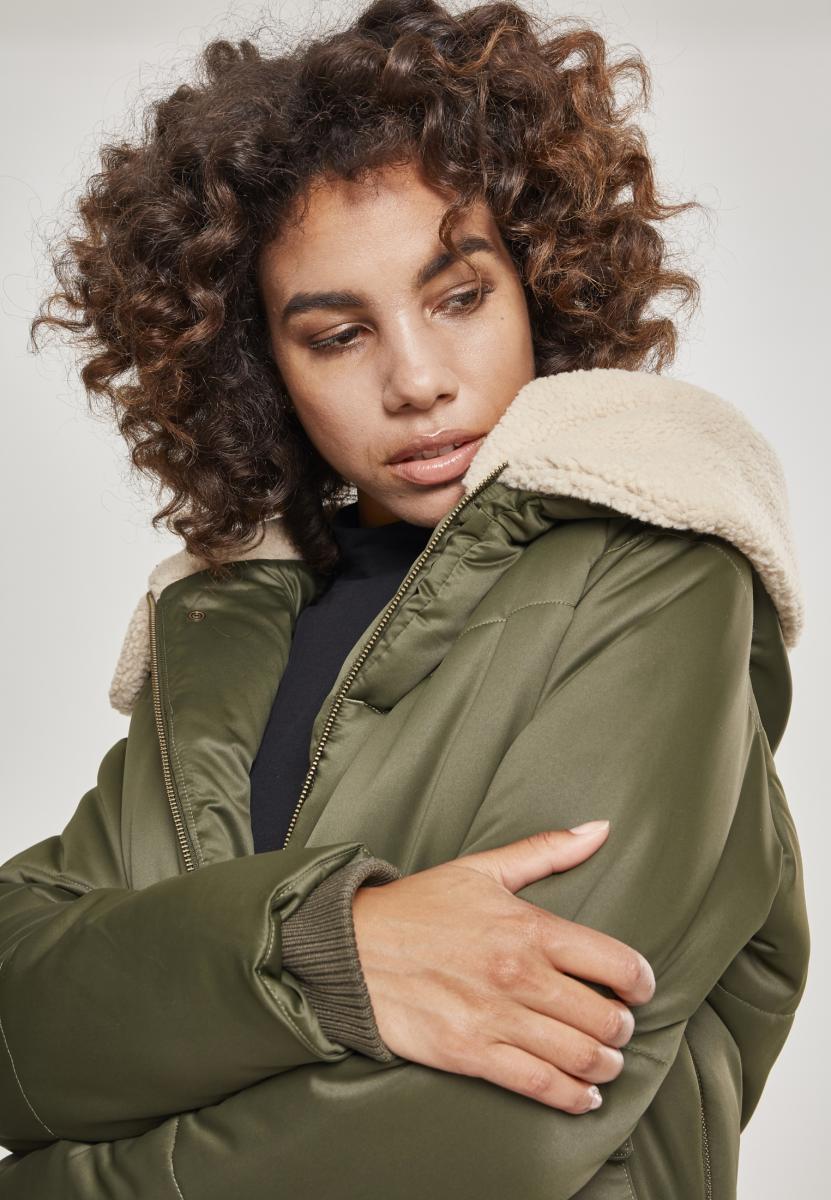 Urban Classics Giacca Sherpa Hooded darkolive/darksand