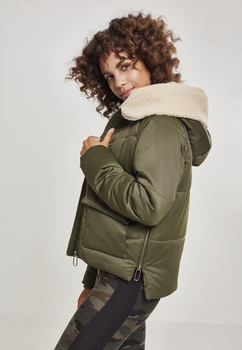 Urban Classics Giacca Sherpa Hooded darkolive/darksand