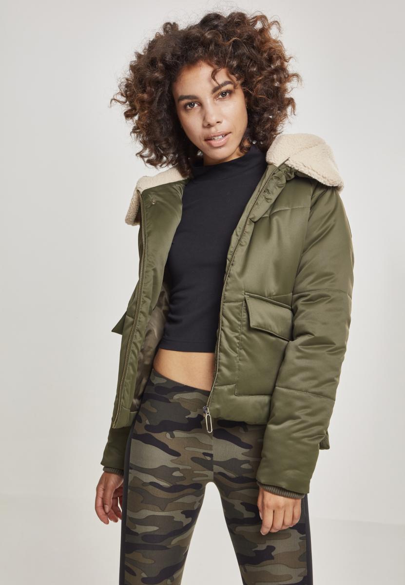 Urban Classics Giacca Sherpa Hooded darkolive/darksand