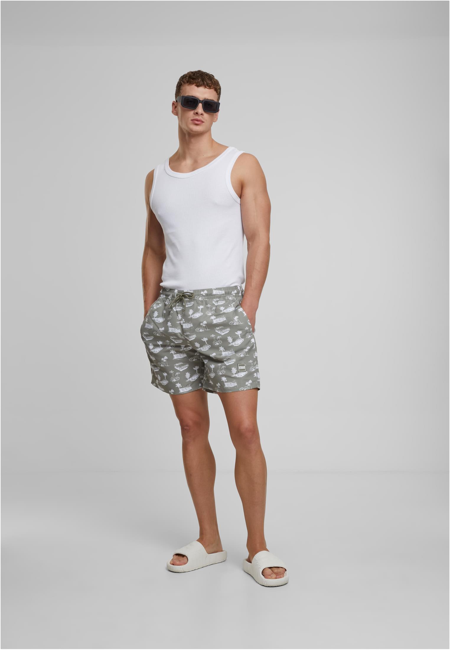 UC Men Pantaloncini Pattern�Swim paleolive/white