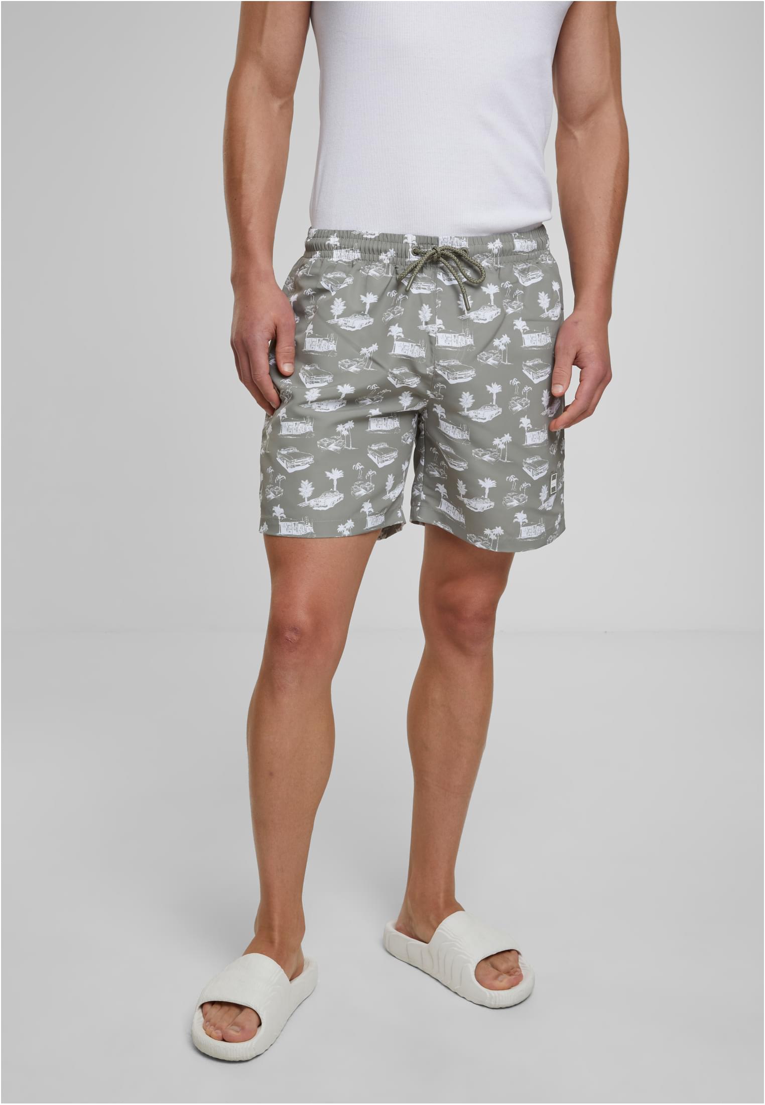 UC Men Pantaloncini Pattern�Swim paleolive/white
