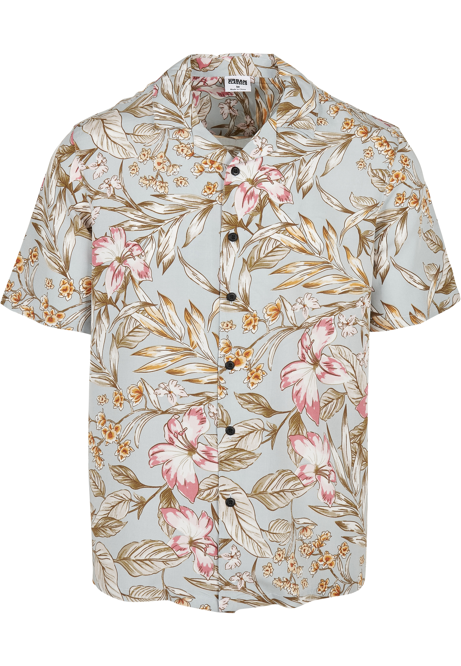 UC Men Camicia Viscose Resort lightblue hibiscus