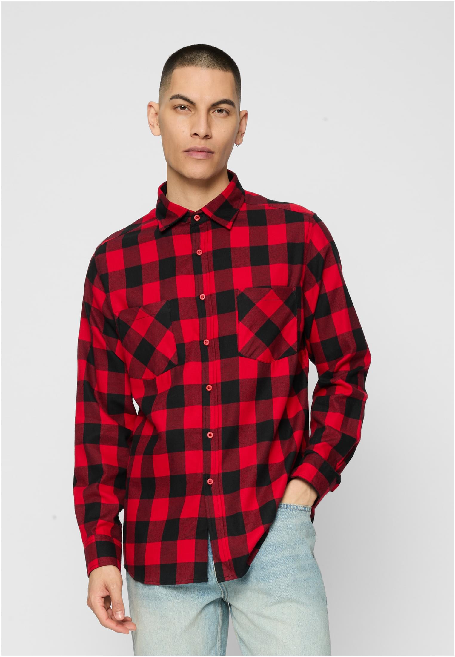 UC Men Camicia Checked Flanell blk/red
