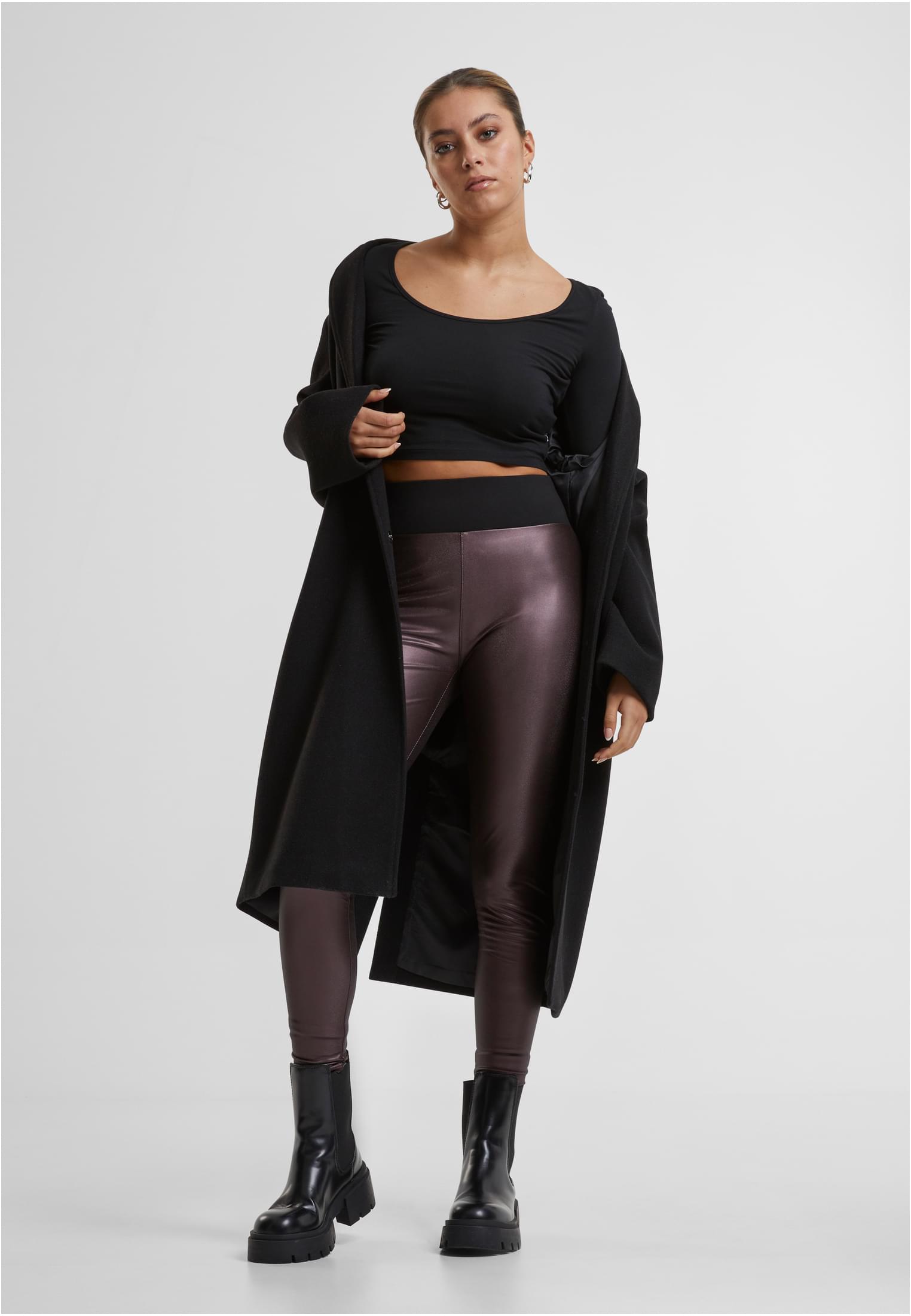 UC Ladies Leggings Faux Leather High Waist redwine