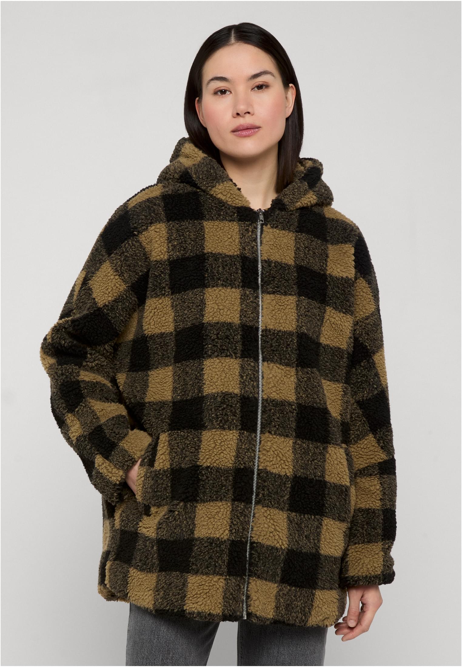 Urban Classics Giacca Hooded Oversized Check Sherpa softtaupe/black