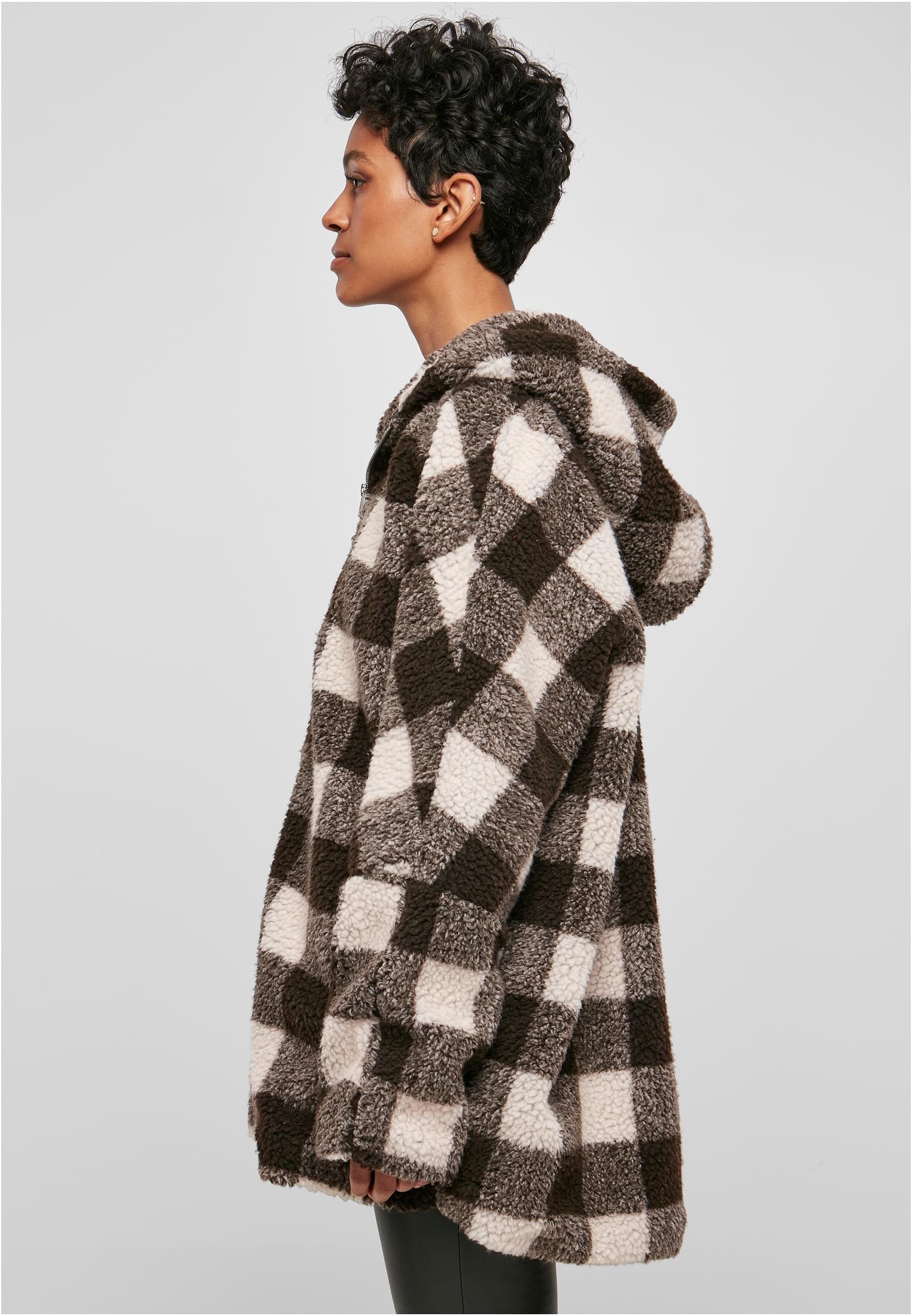 Ladies Hooded Oversized Check Sherpa Jacket-TB3056