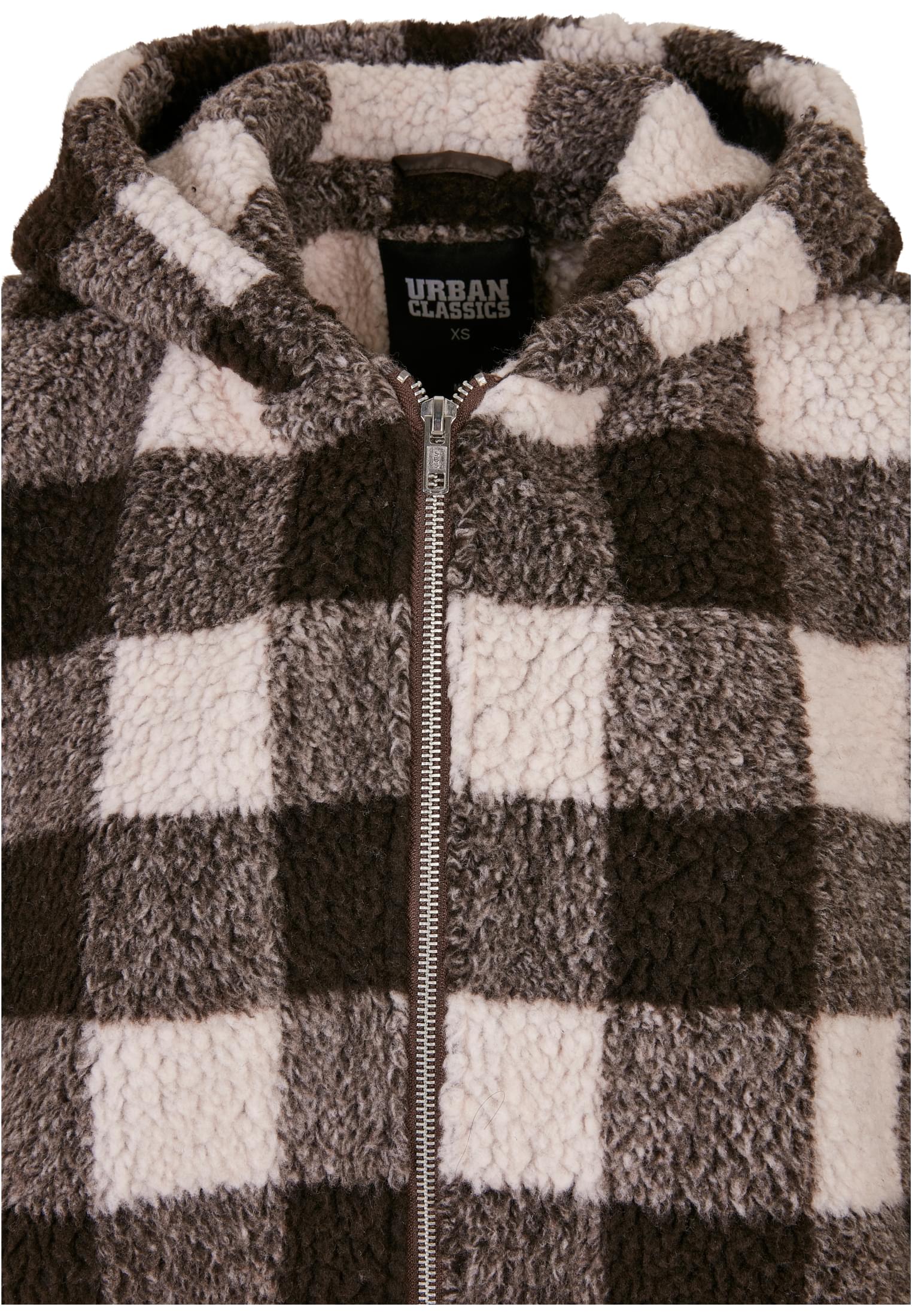 Ladies Hooded Oversized Check Jacket-TB3056 Sherpa