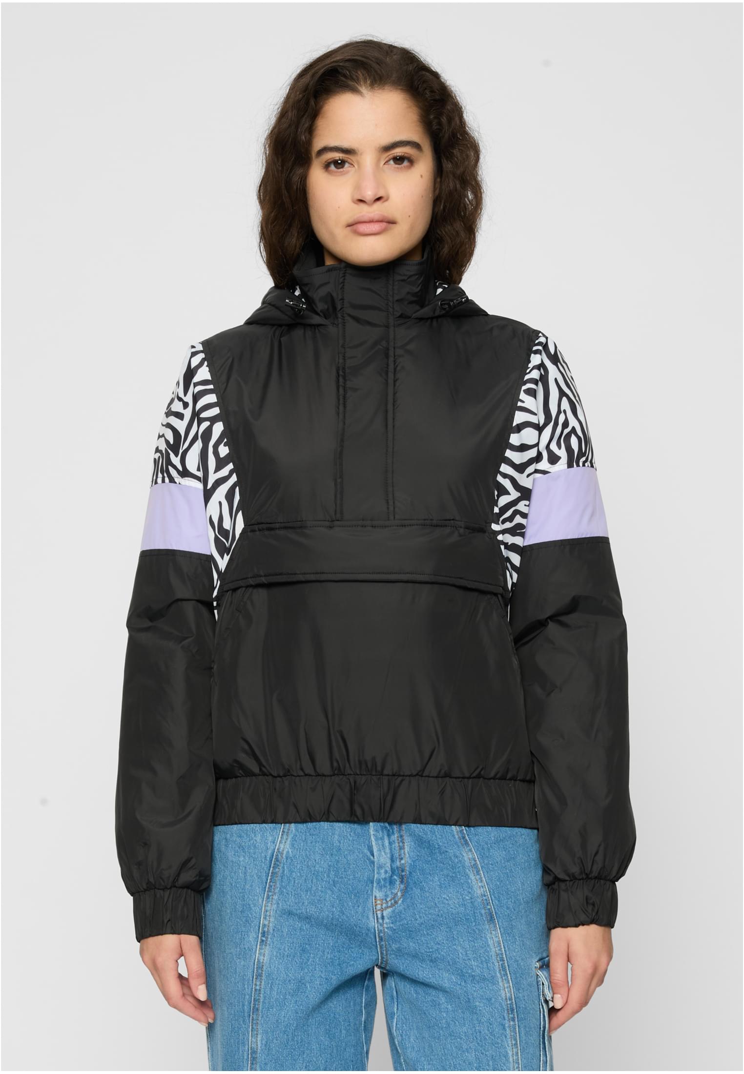 Urban Classics Giacca AOP Mixed Pull Over black/zebra