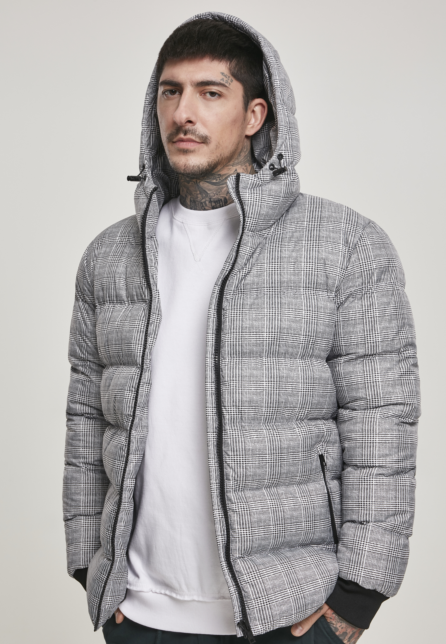 Urban Classics Hooded Check Puffer Jacket Blouson Homme 