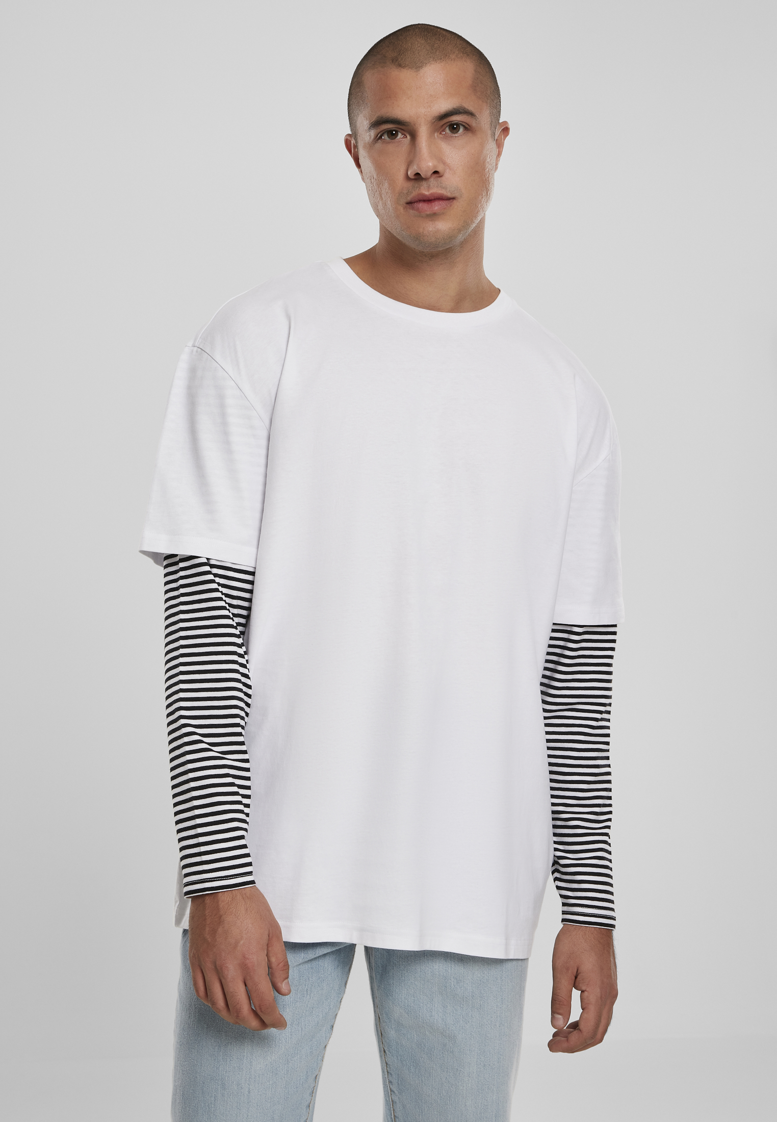 LS Tee-TB3498 Oversized Layer Striped Double