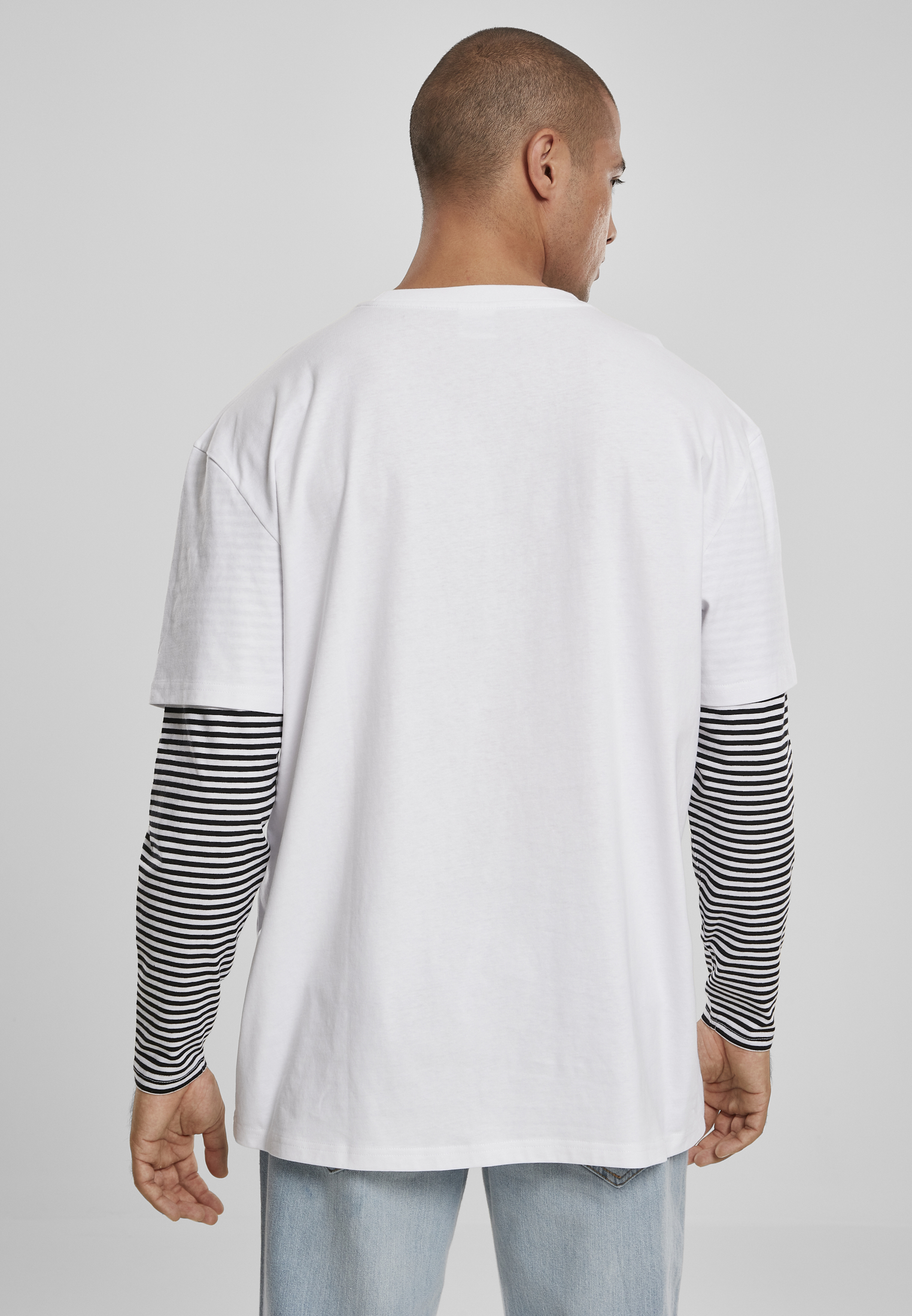 Oversized Double Layer LS Striped Tee-TB3498
