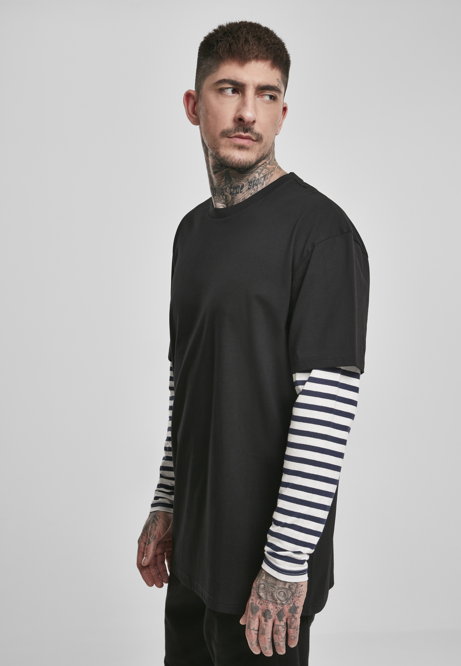 Oversized Double Layer Striped LS Tee-TB3498