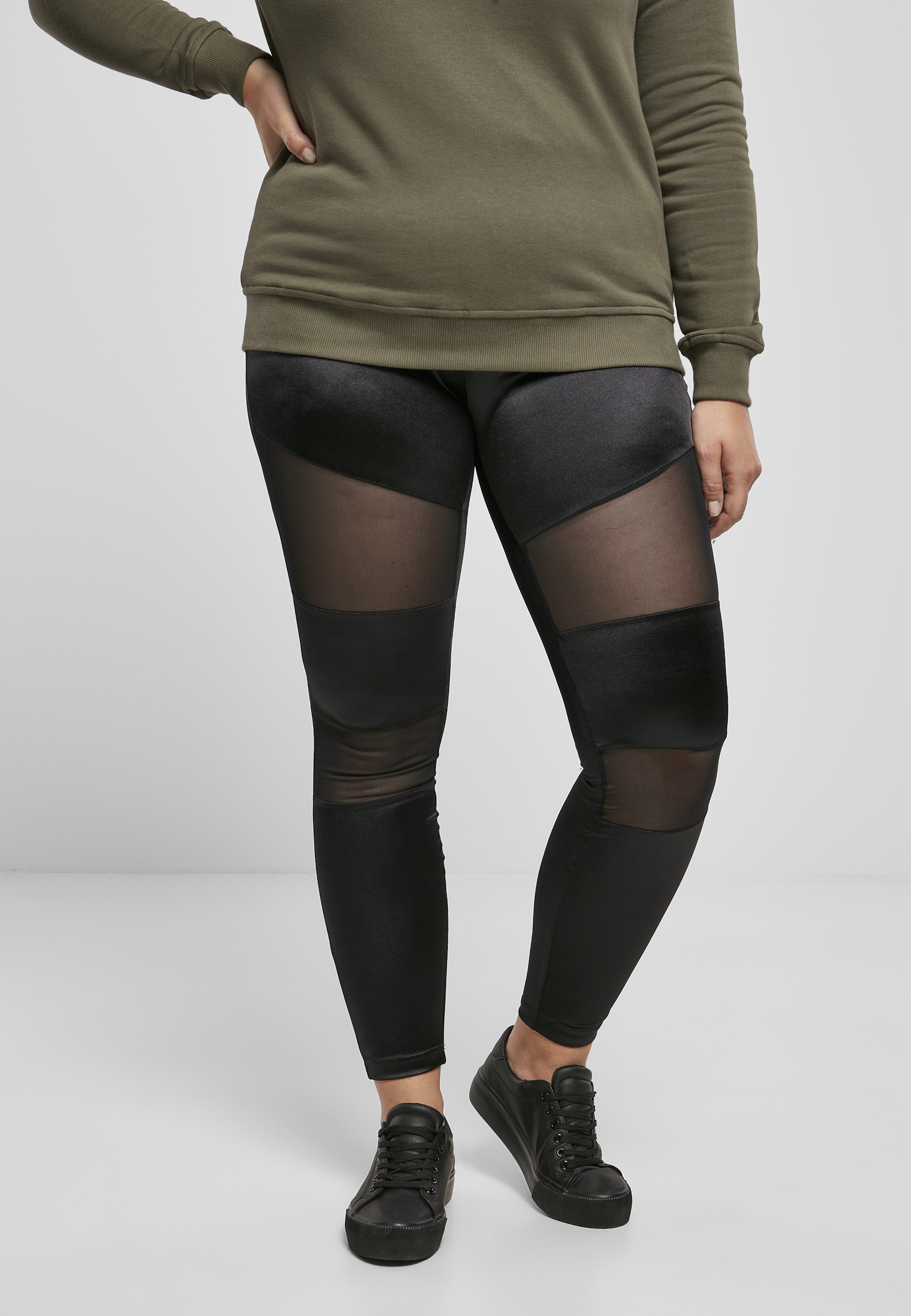 Women's pants (leggings) URBAN CLASSICS - Tech Mesh Faux Leather Leggings -  black - TB4004 