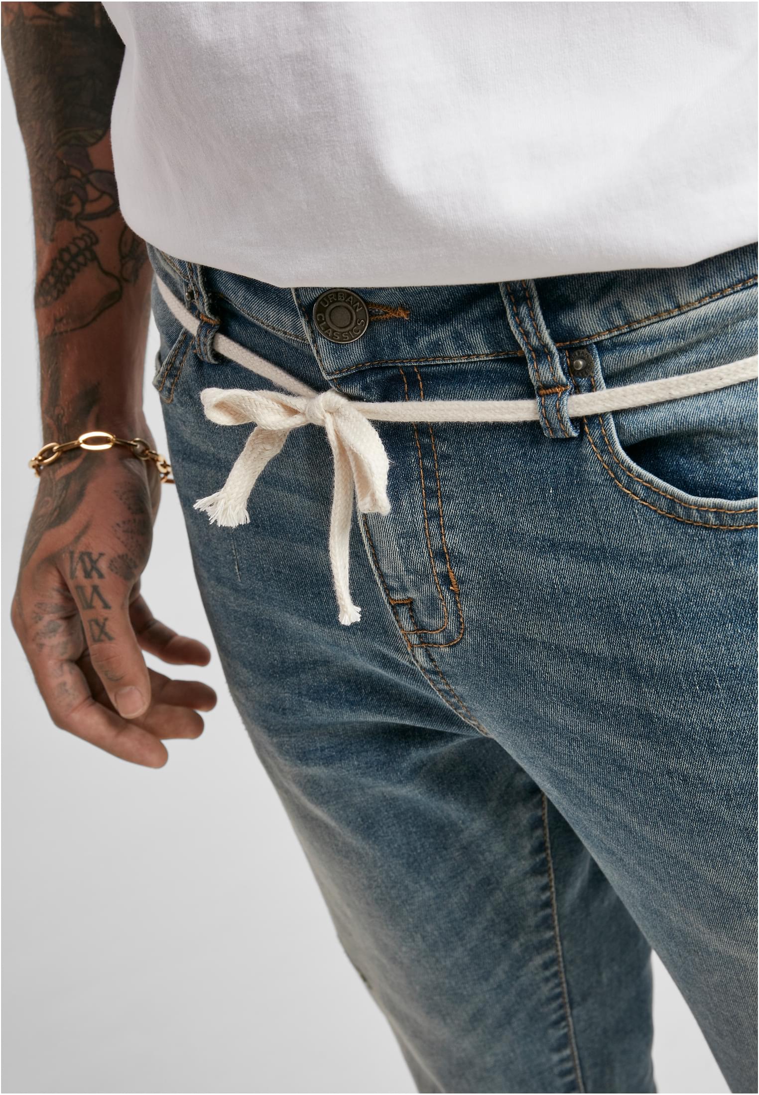 UC Men Jeans Slim Fit Drawstring mid heavy destroyed washed
