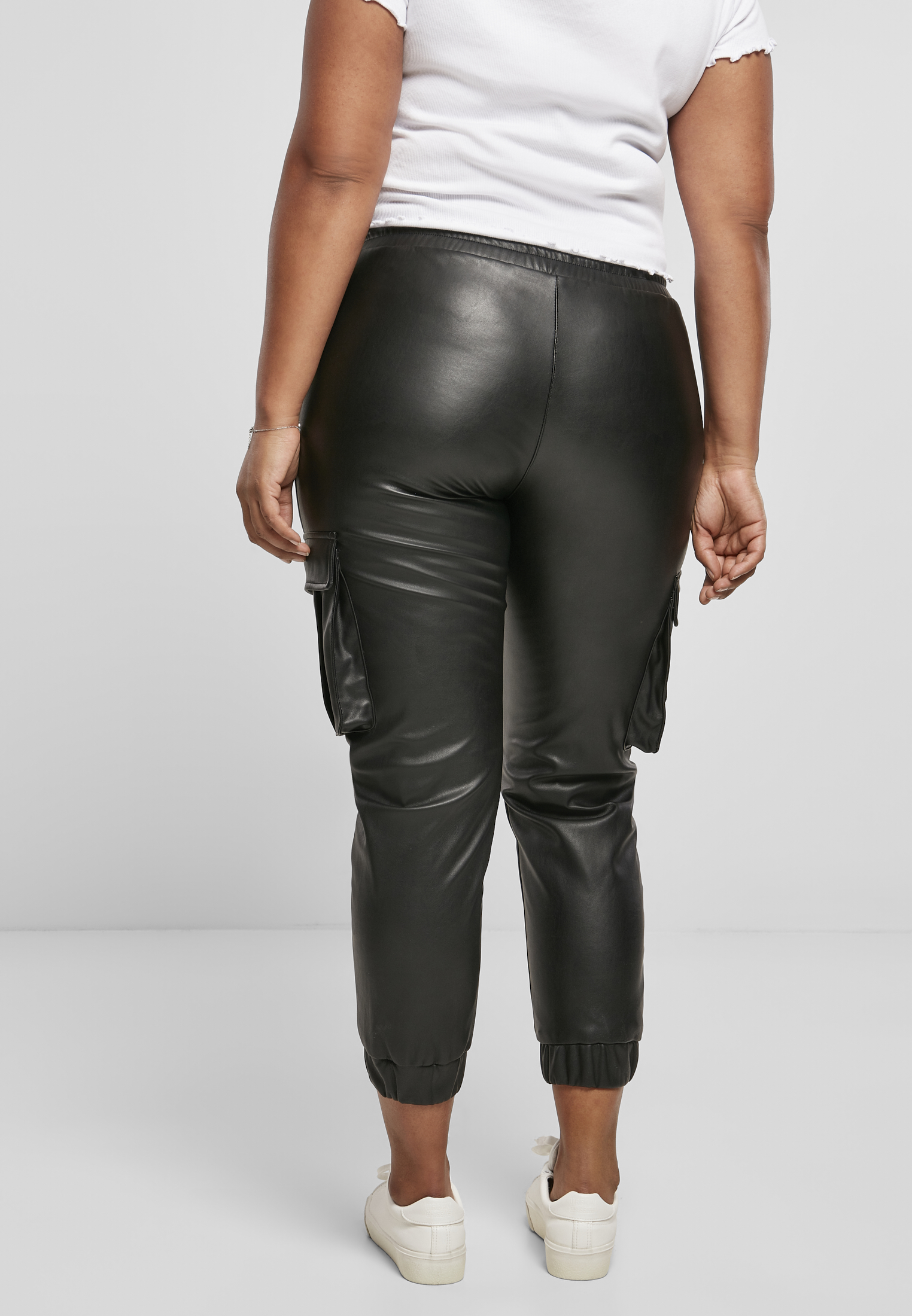 Ladies Faux Leather Cargo Pants-TB3983