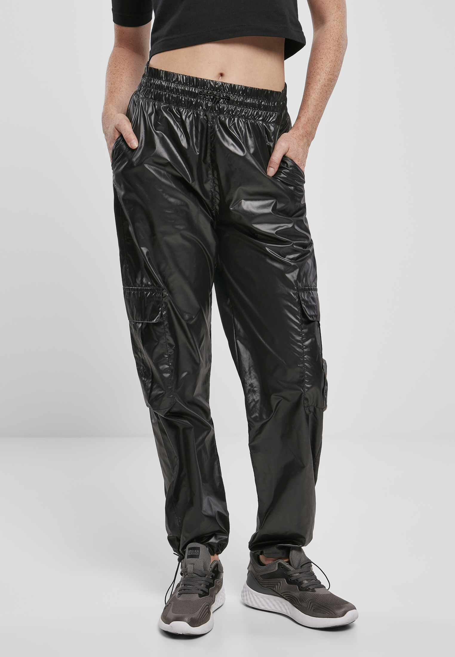 Ladies Shiny Cargo Track Pants-TB3987