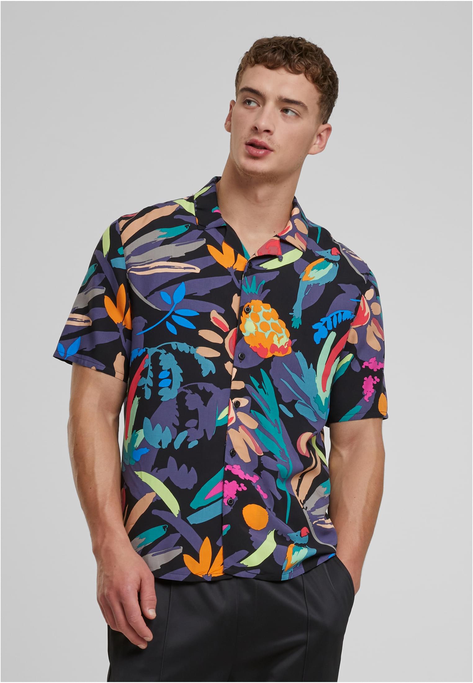 Urban Classics Camicia Viscose AOP Resort blackfruity
