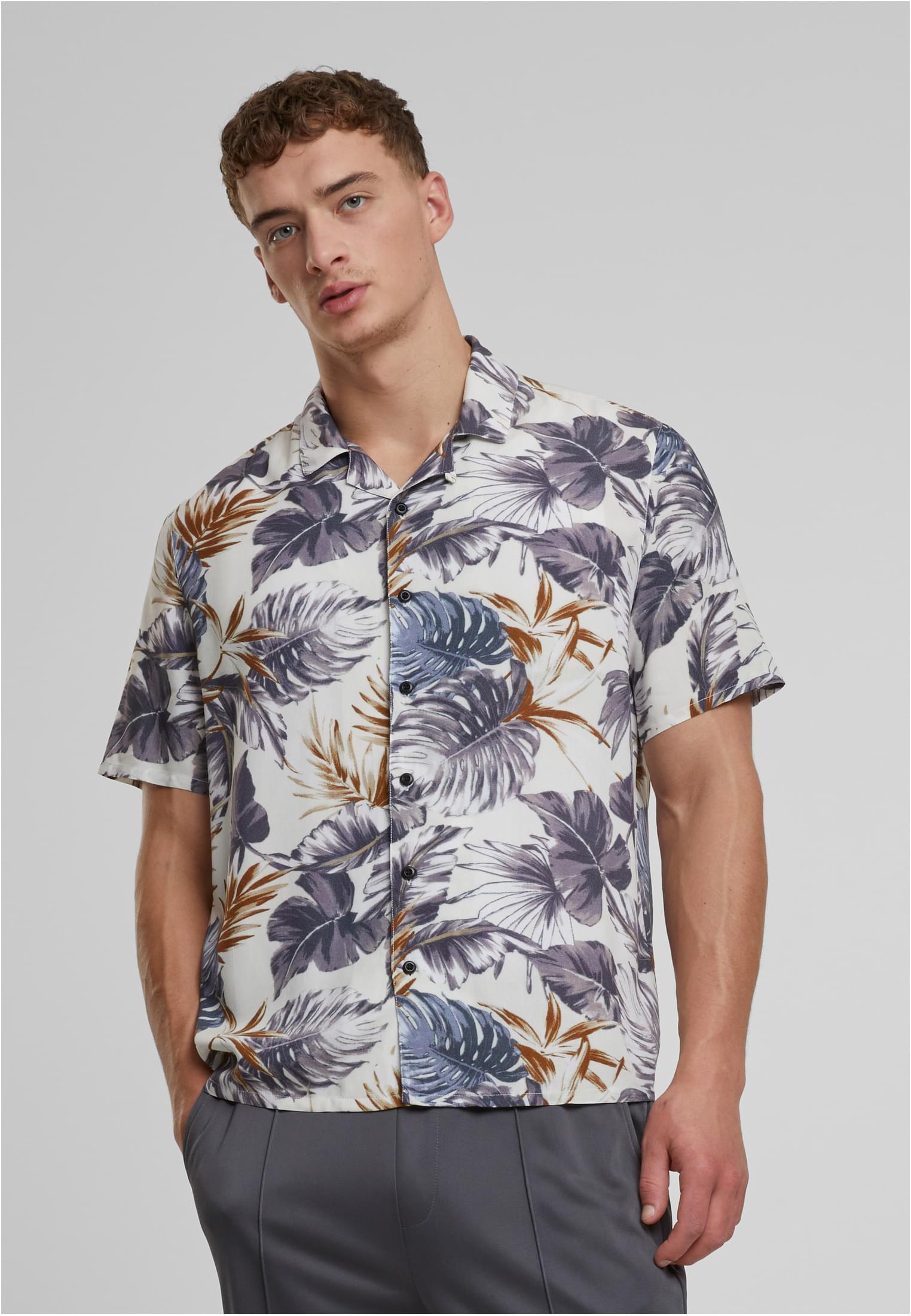 UC Men Camicia Viscose AOP Resort blueleaves