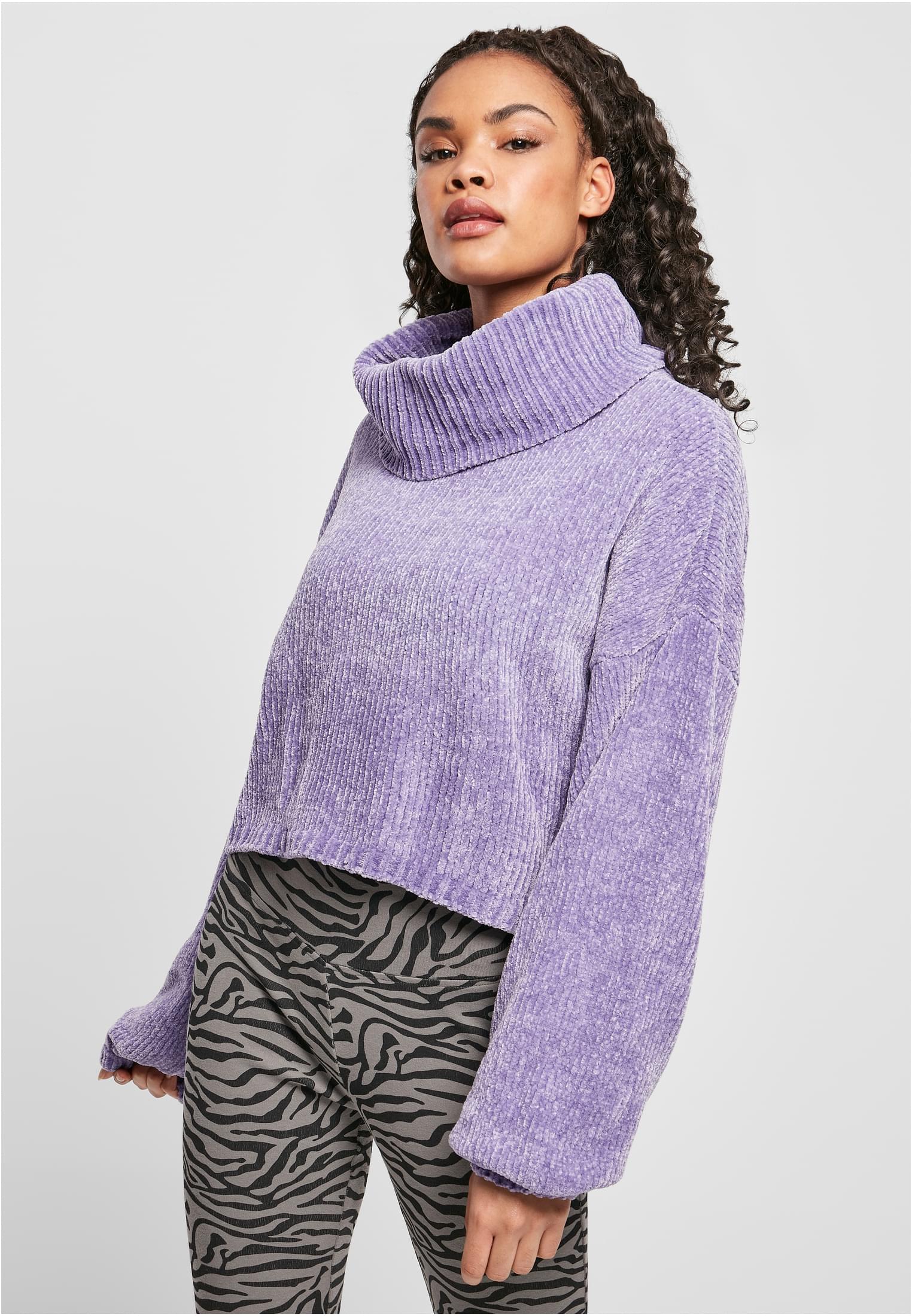 Ladies Short Chenille Turtleneck Sweater-TB4516