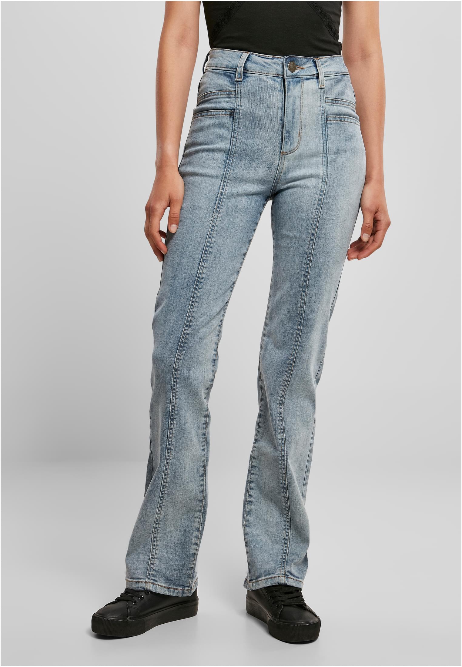 UC Ladies Pantaloni High Waist Straight Slit tintedlightbluewashed