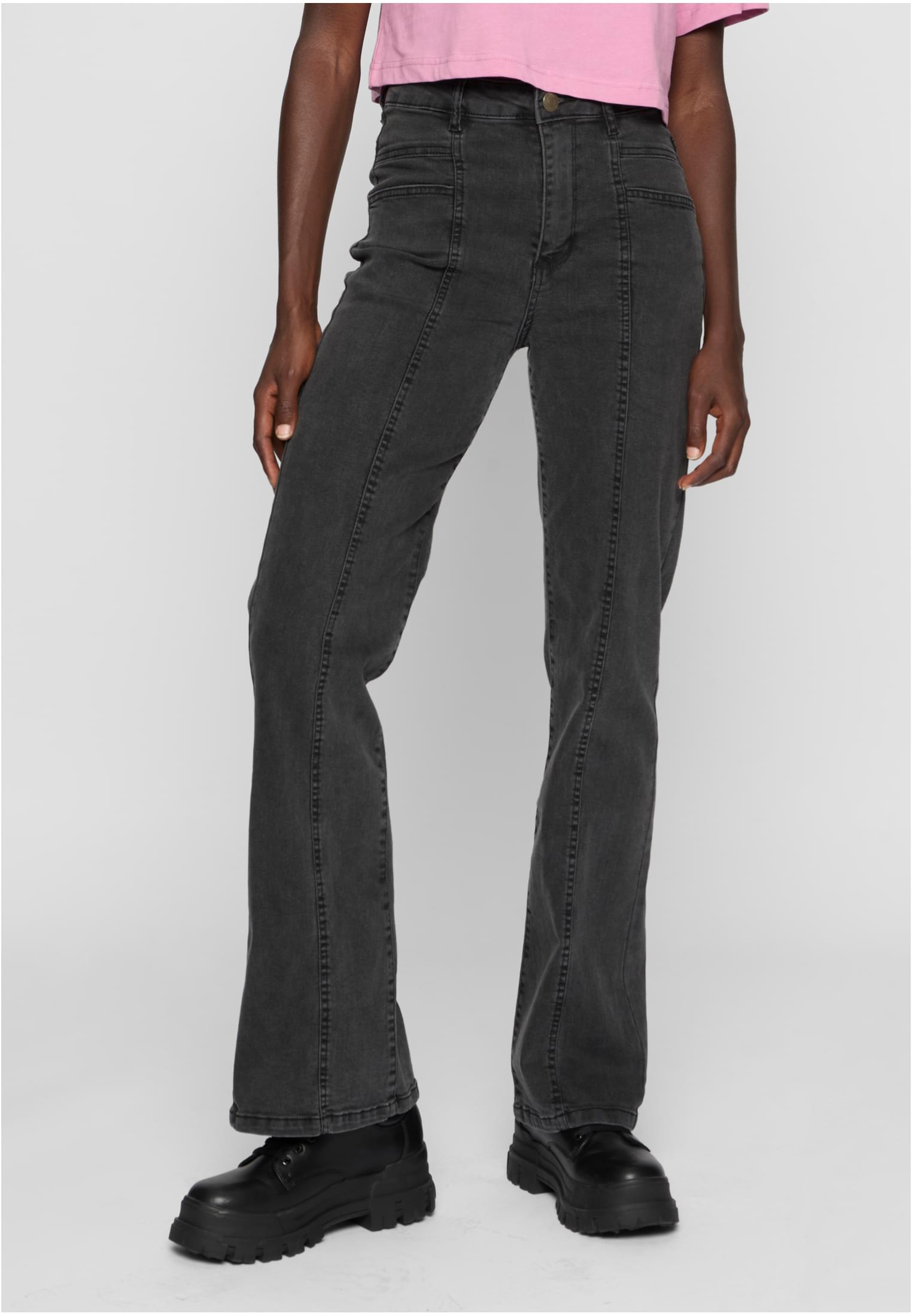 UC Ladies Pantaloni High Waist Straight Slit blackwashed