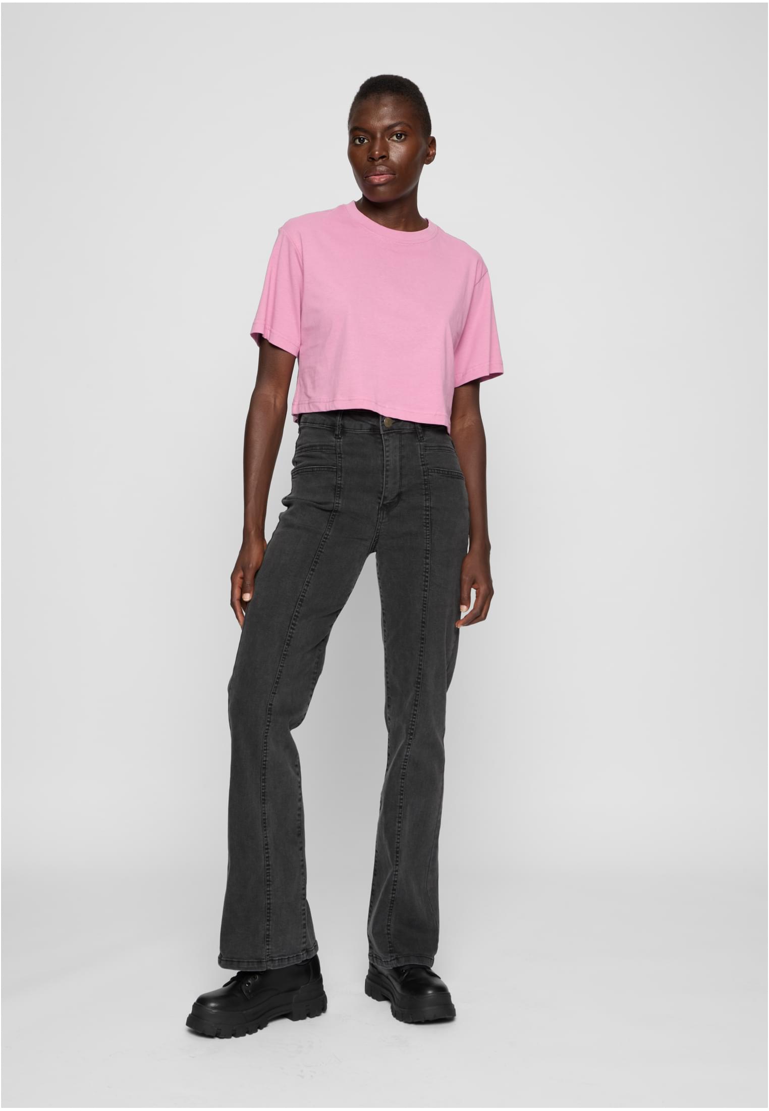 UC Ladies Pantaloni High Waist Straight Slit blackwashed