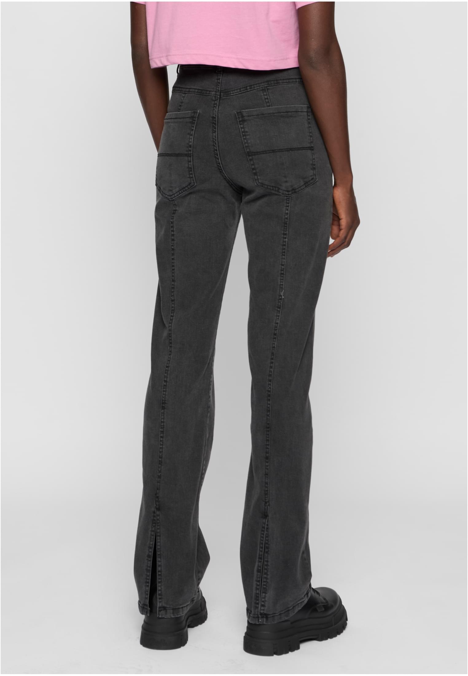UC Ladies Pantaloni High Waist Straight Slit blackwashed