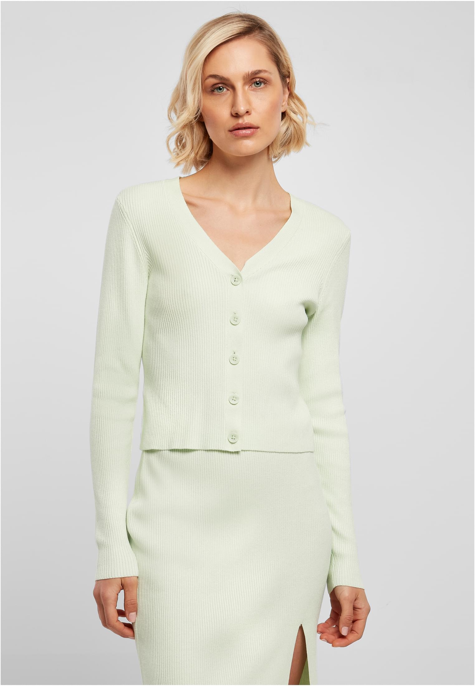 UC Ladies Cardigan Short Rib Knit lightmint
