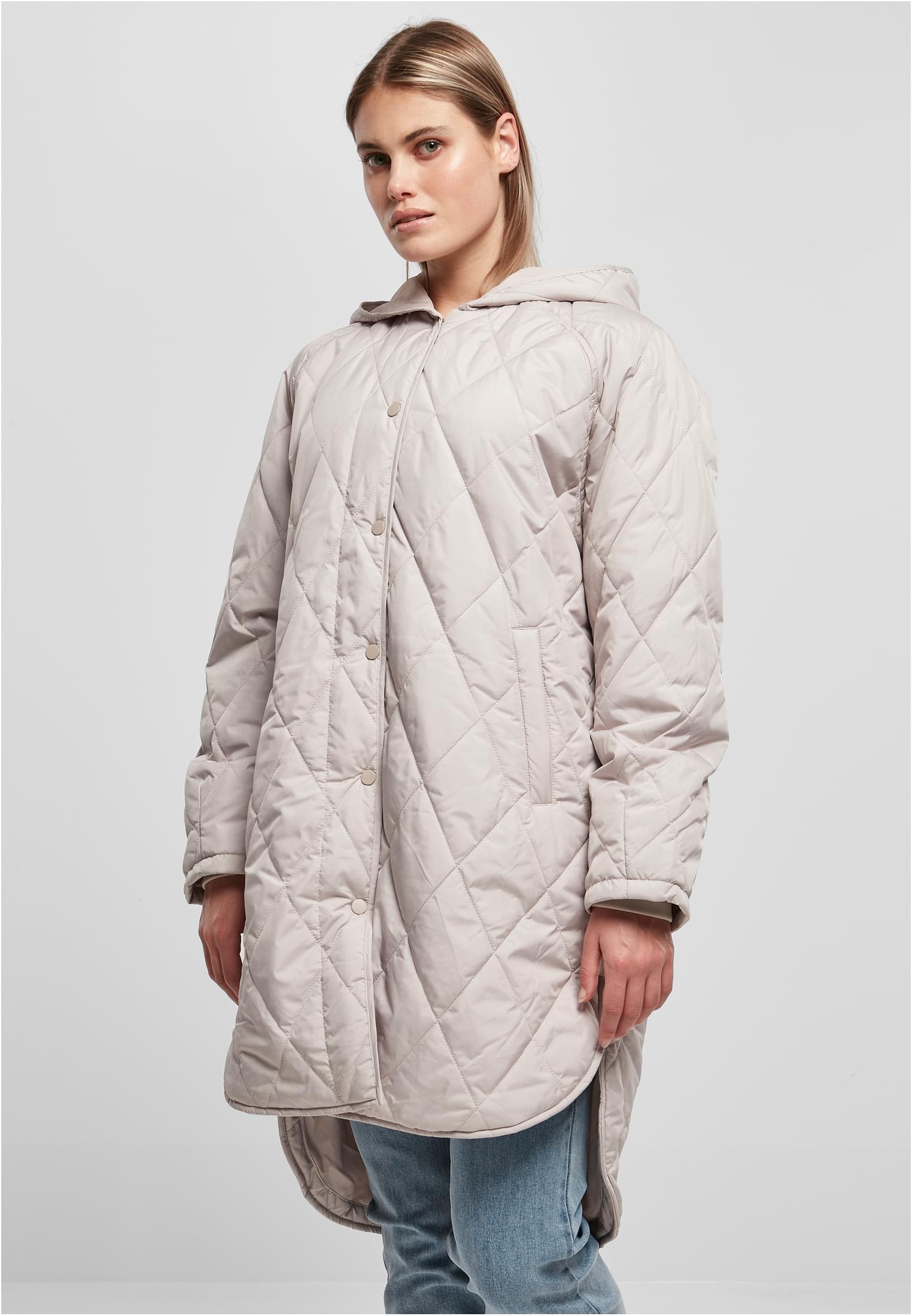 Urban Classics Cappotto Oversized Diamond Quilted Hooded warmgrey