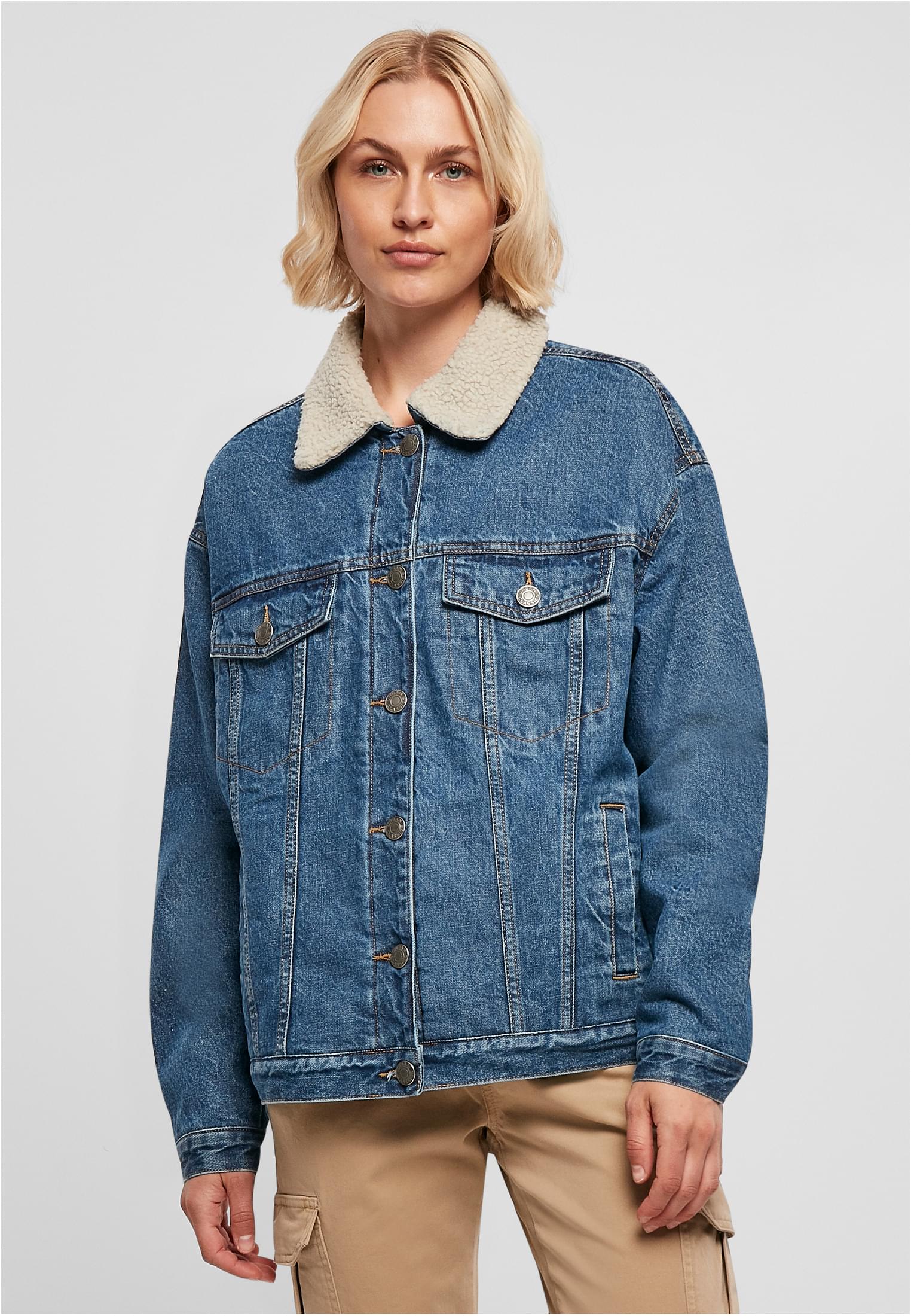 Urban Classics Giacca Oversized Sherpa clearblue washed
