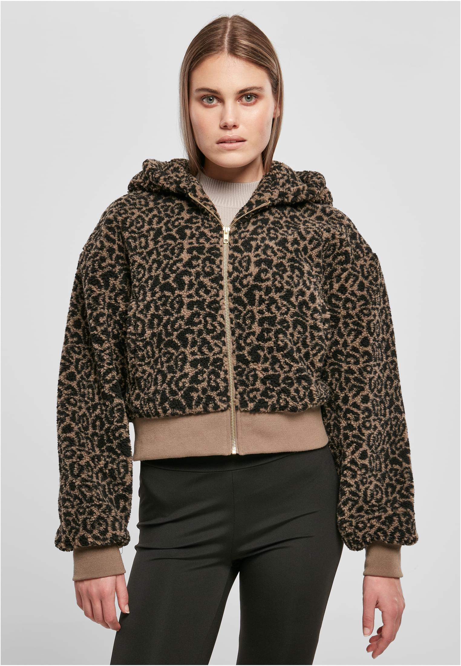 Urban Classics Giacca Short Oversized AOP Sherpa darktaupeleo
