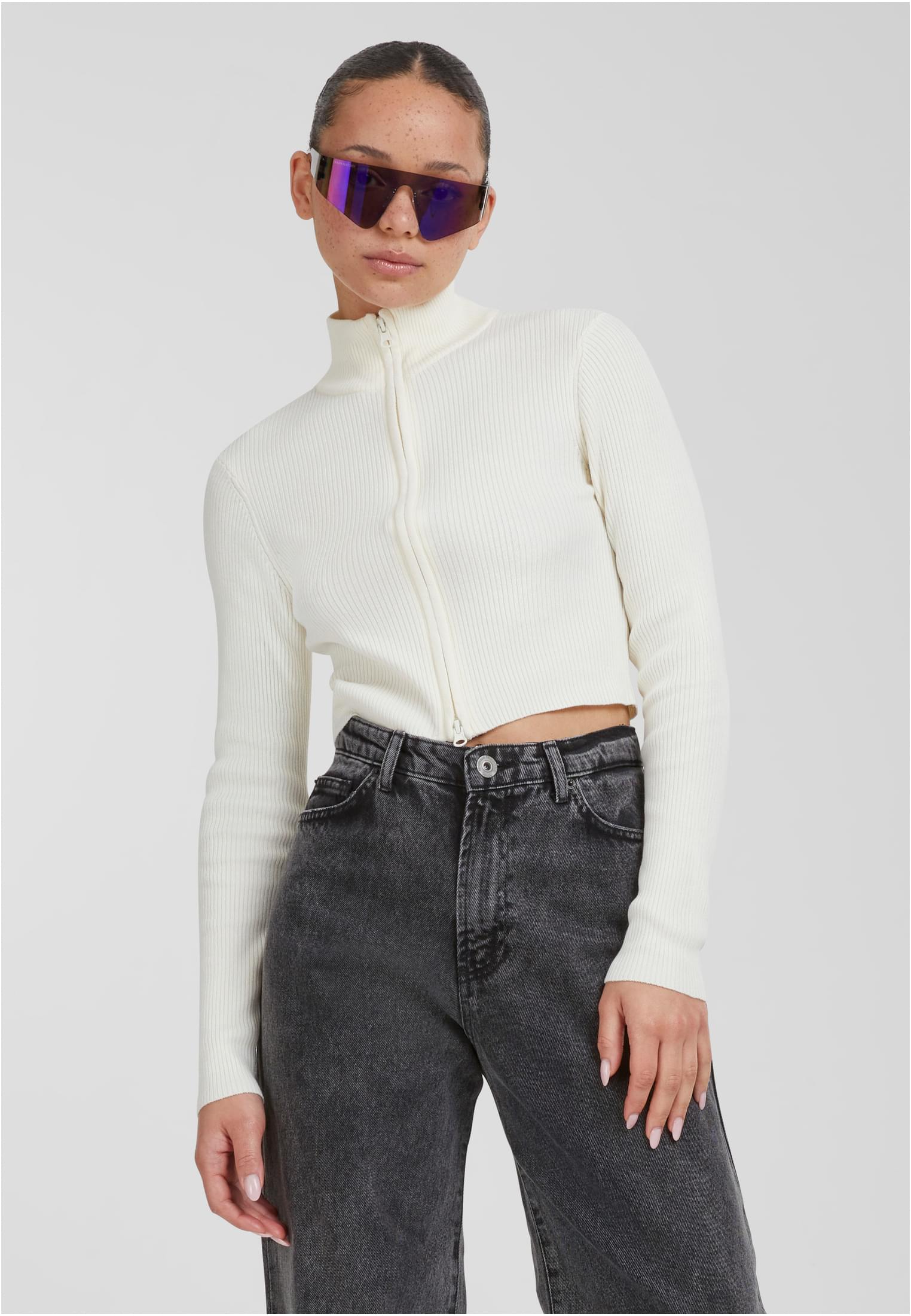 Urban Classics Cardigan Cropped Rib Knit Zip whitesand