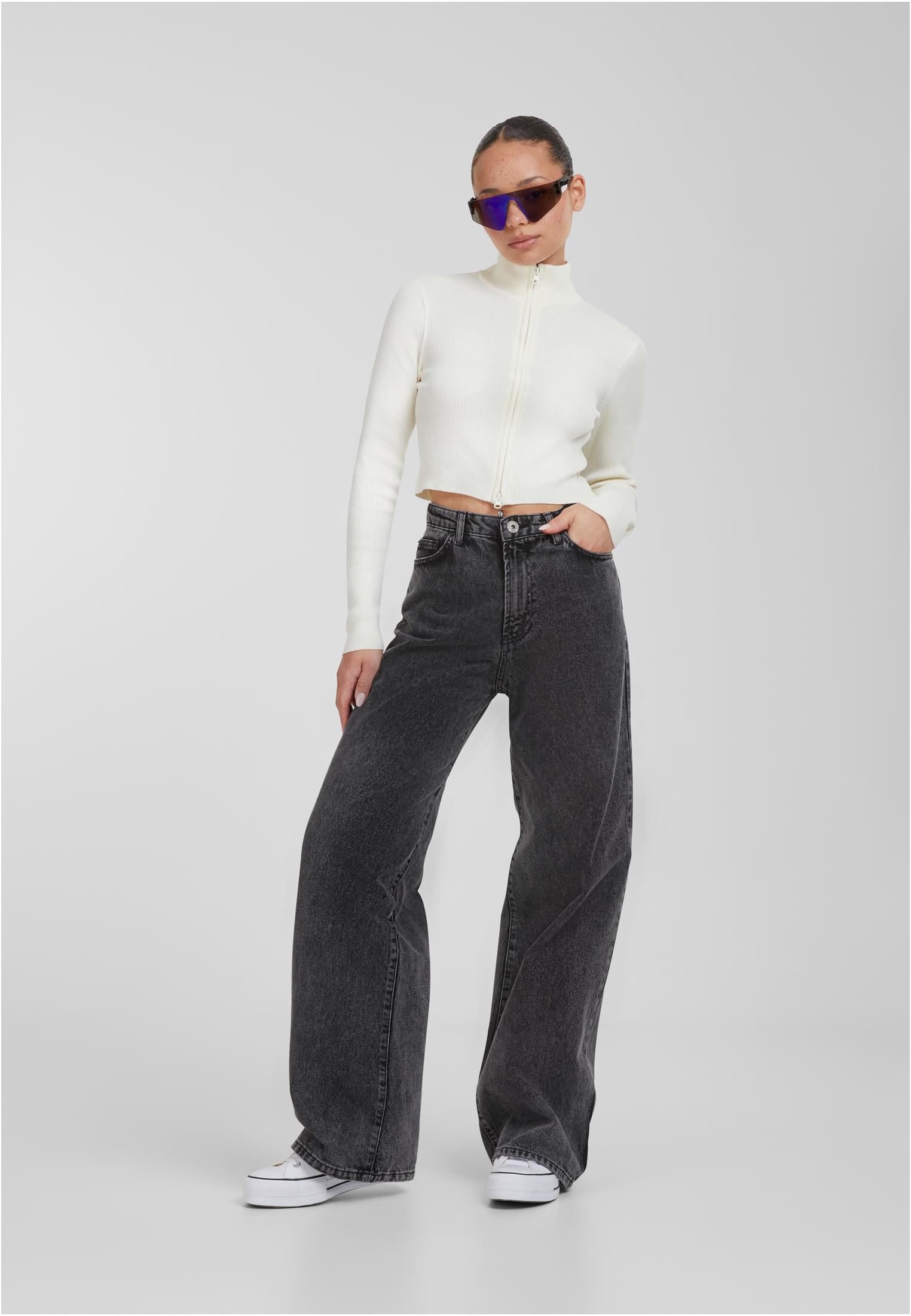 Urban Classics Cardigan Cropped Rib Knit Zip whitesand