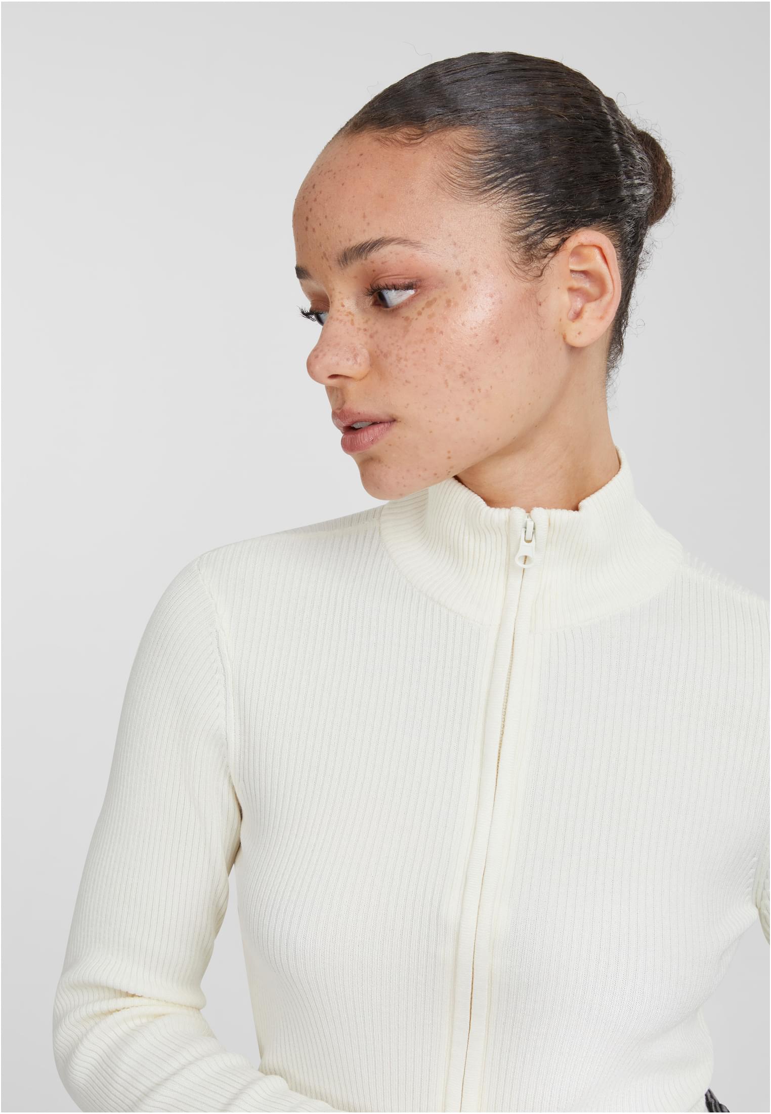 Urban Classics Cardigan Cropped Rib Knit Zip whitesand