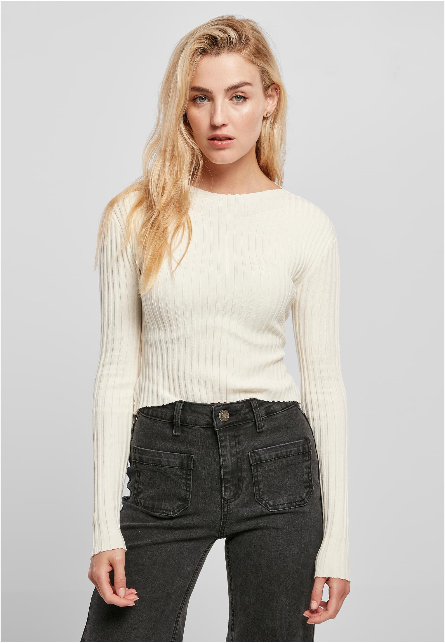 Urban Classics Maglione Short Rib Knit Twisted Back whitesand