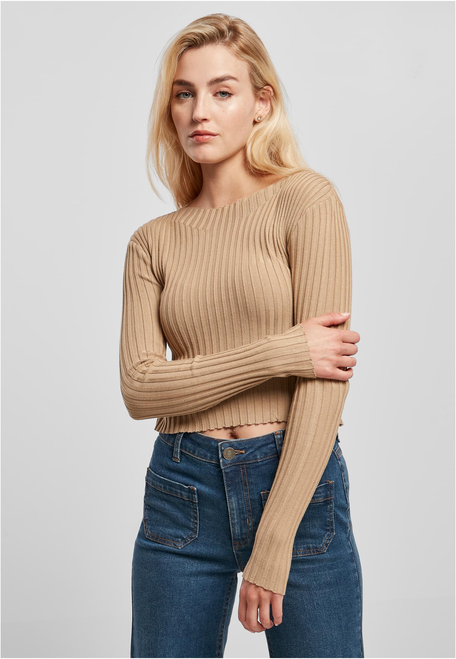 Urban Classics Maglione Short Rib Knit Twisted Back unionbeige