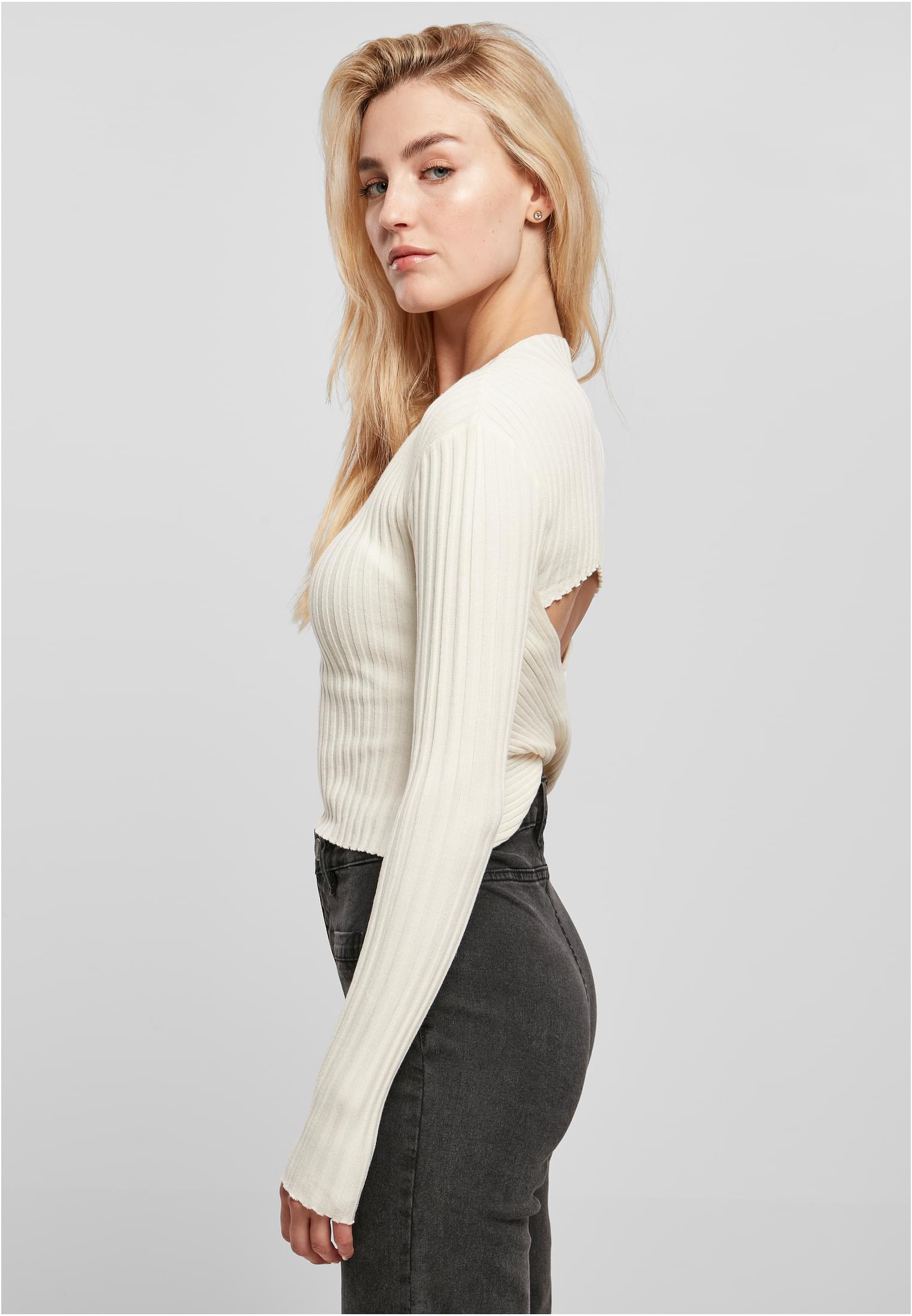 Urban Classics Maglione Short Rib Knit Twisted Back whitesand