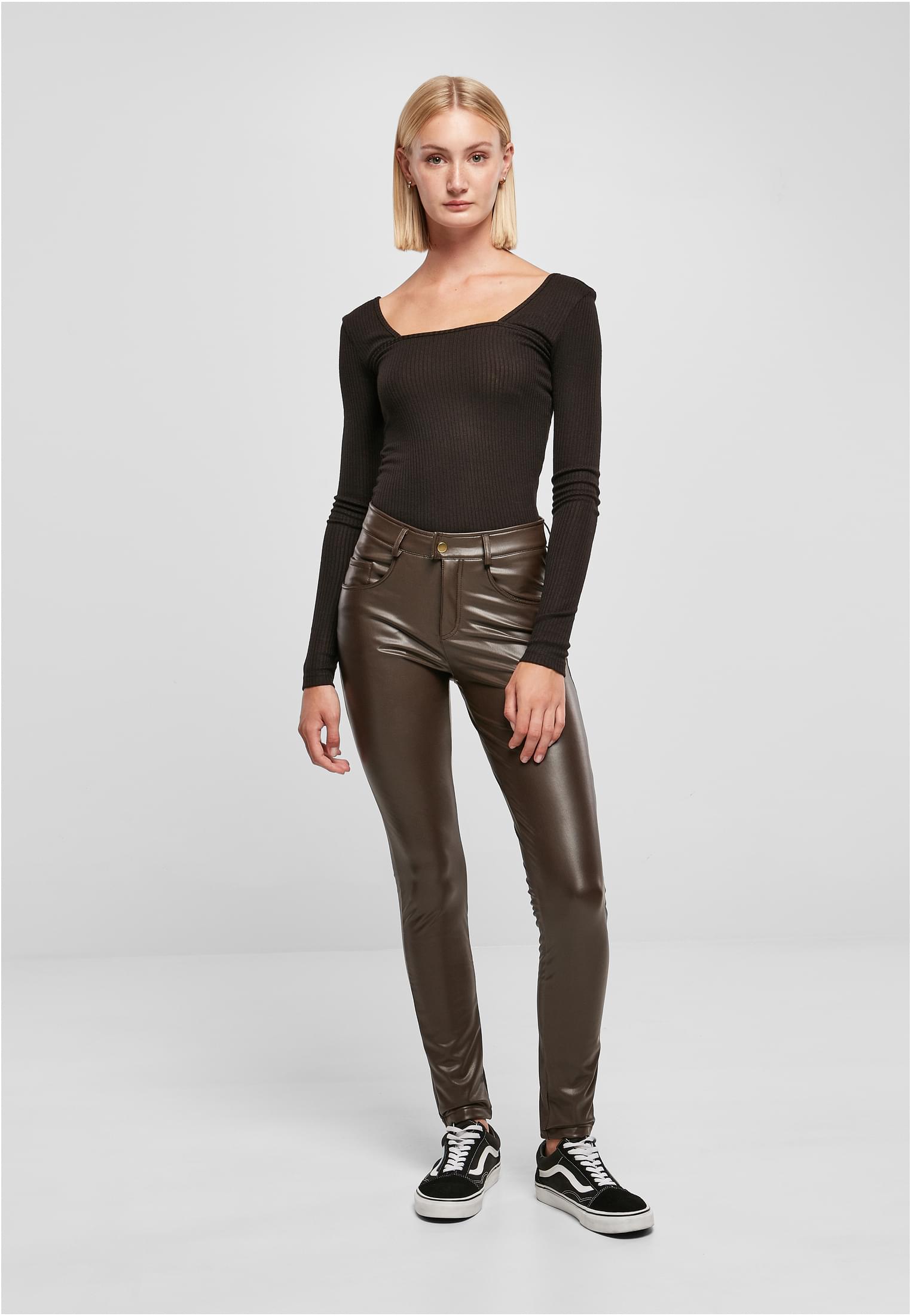 Urban Classics Pantaloni Mid Waist Synthetic Leather